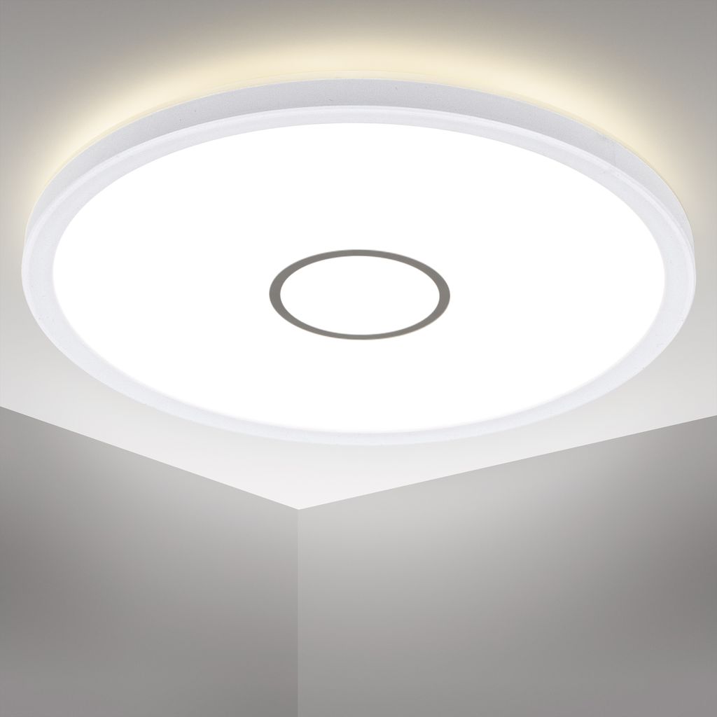 Deckenleuchte Ø29.3 cm - 18W. 2400lm. LED. neutralweiß. rund. silberfarbig 7