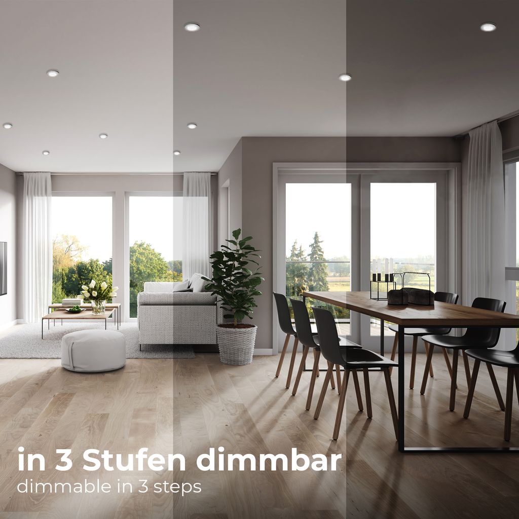 Einbauspot 68mm 5er Set - 230V. 5.5W. 470lm. LED. dimmbar. warmweiß. matt-nickel 9