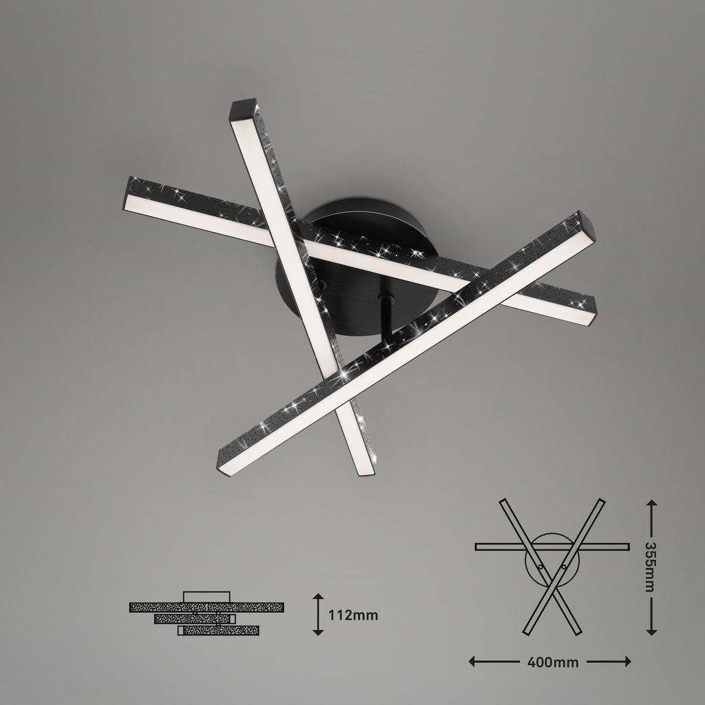 LED Deckenleuchte Wandleuchte Glitzereffekt 3000K 15W schwarz Metall Briloner 3