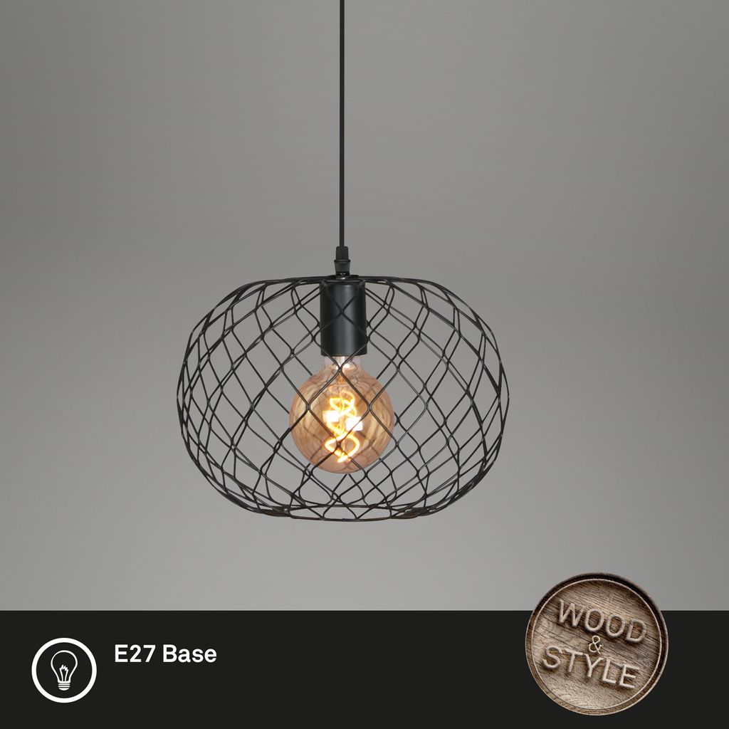 Retro Pendelleuchte 30 cm ? 1-flammig. E27. max. 40W. Metall / Holz.  Schwarz 1