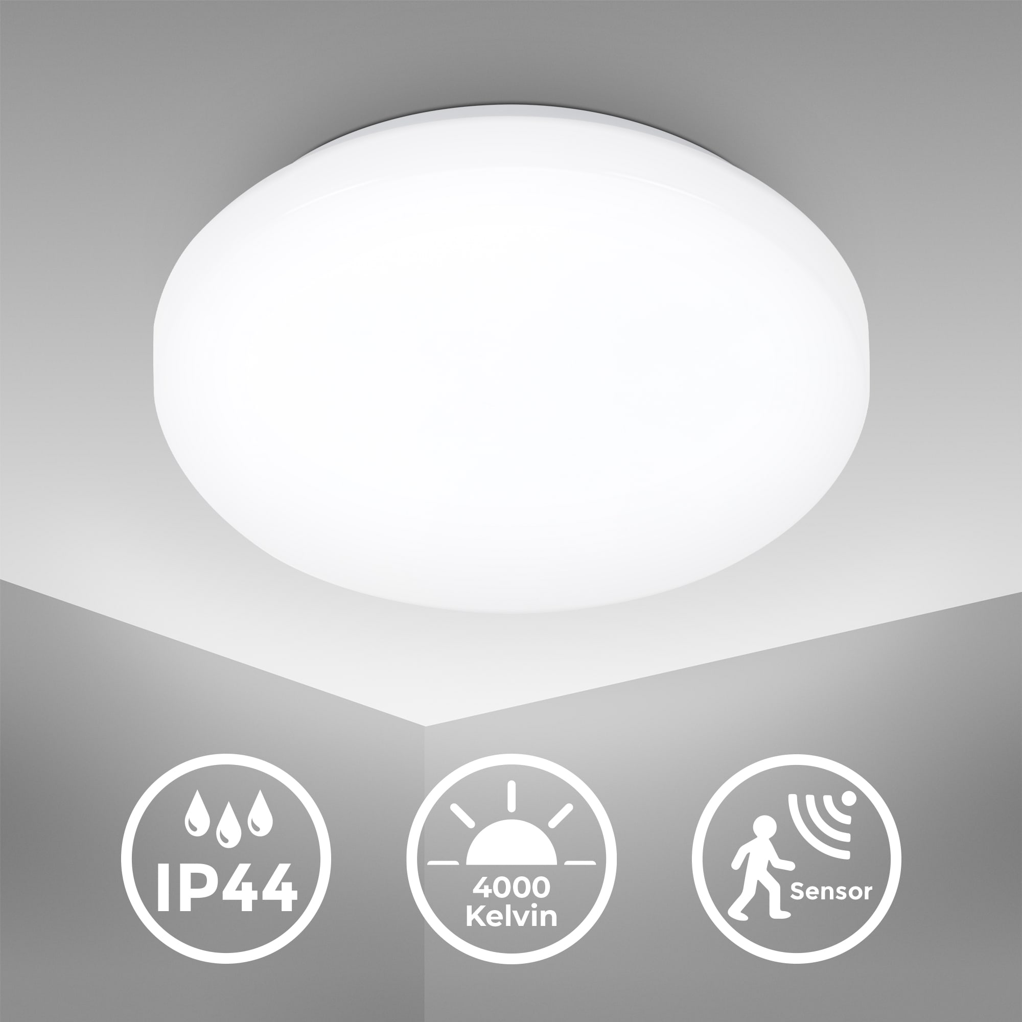 LED Deckenleuchte Bad rund IP 44 - 29x6,6cm - Deckenlampe mit Bewegungsmelder 12W 1200lm 4000K neutralweißes Licht | weiß - 4