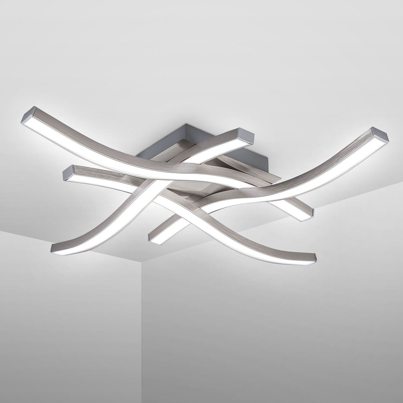 LED Deckenleuchte 42x42cm  - 4-flammig - Design-Deckenlampe Wohnzimmer Küche Flur flach 95mm 230V 17W 1520lm 4000K neutralweiß | nickel-matt - 3