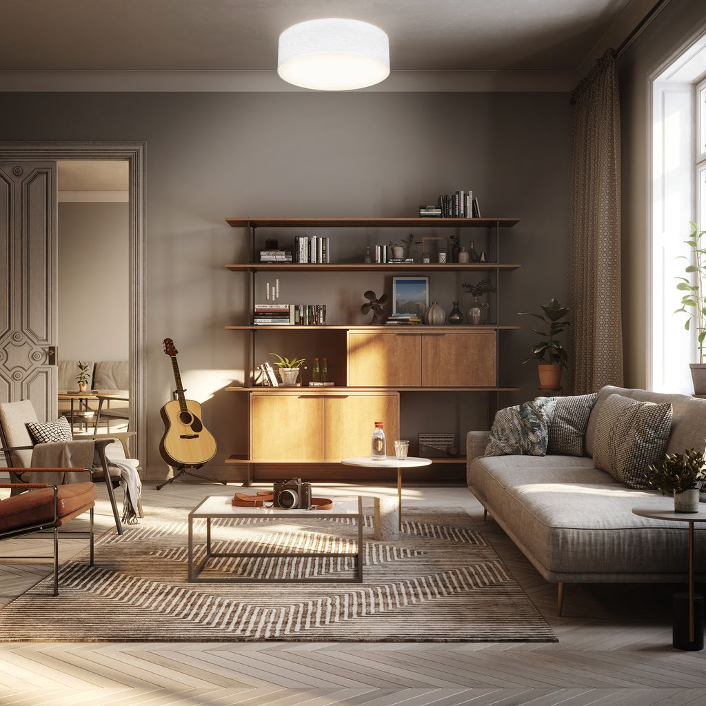 Deckenleuchte Ø30 cm - Stoffschirm. E27 Fassung. 1-flammig. weiß 6