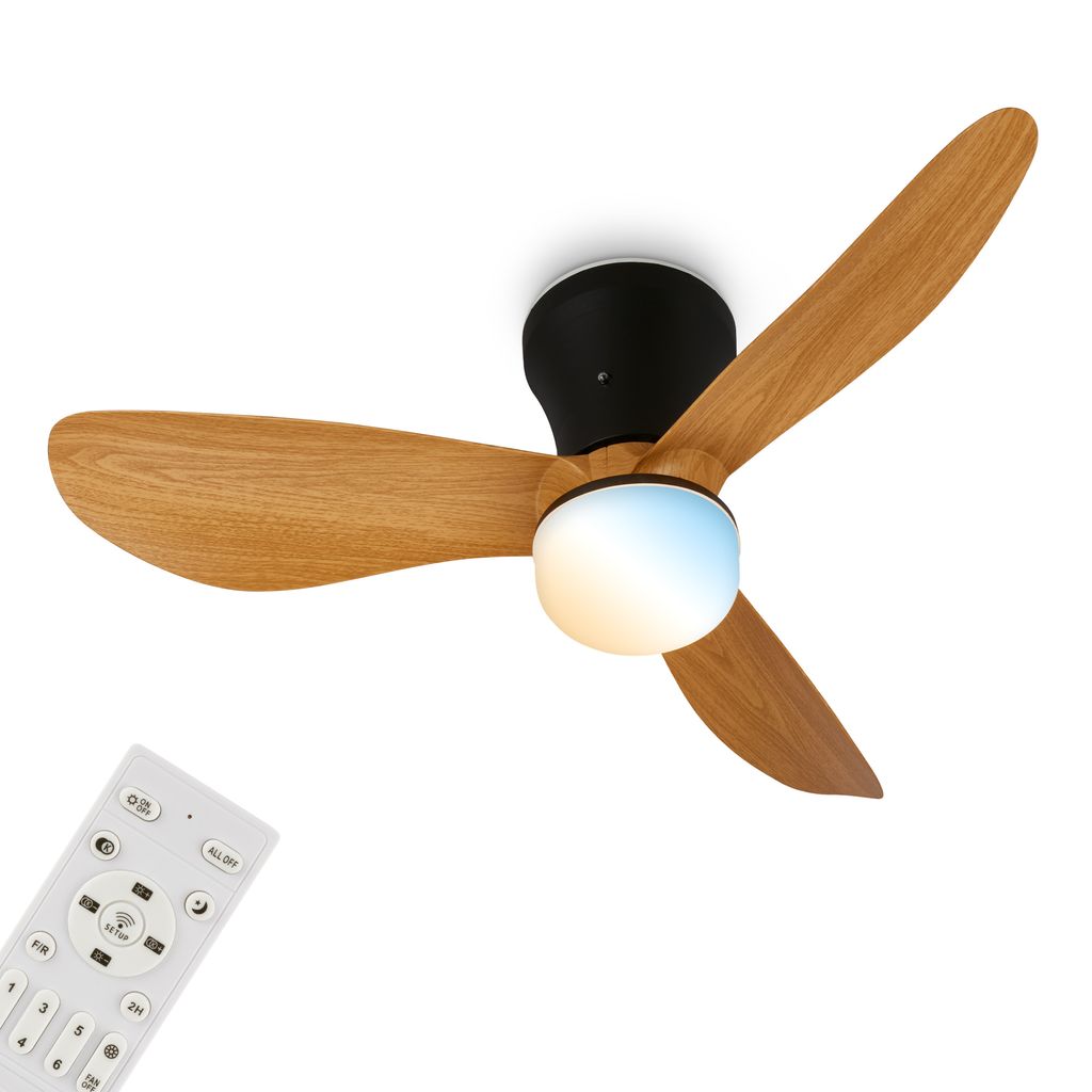Lufito Deckenventilator mit Beleuchtung - 15W, 2050lm, 3 Geschwindkeiten, CCT, Dimmbar, Schwarz, Holz