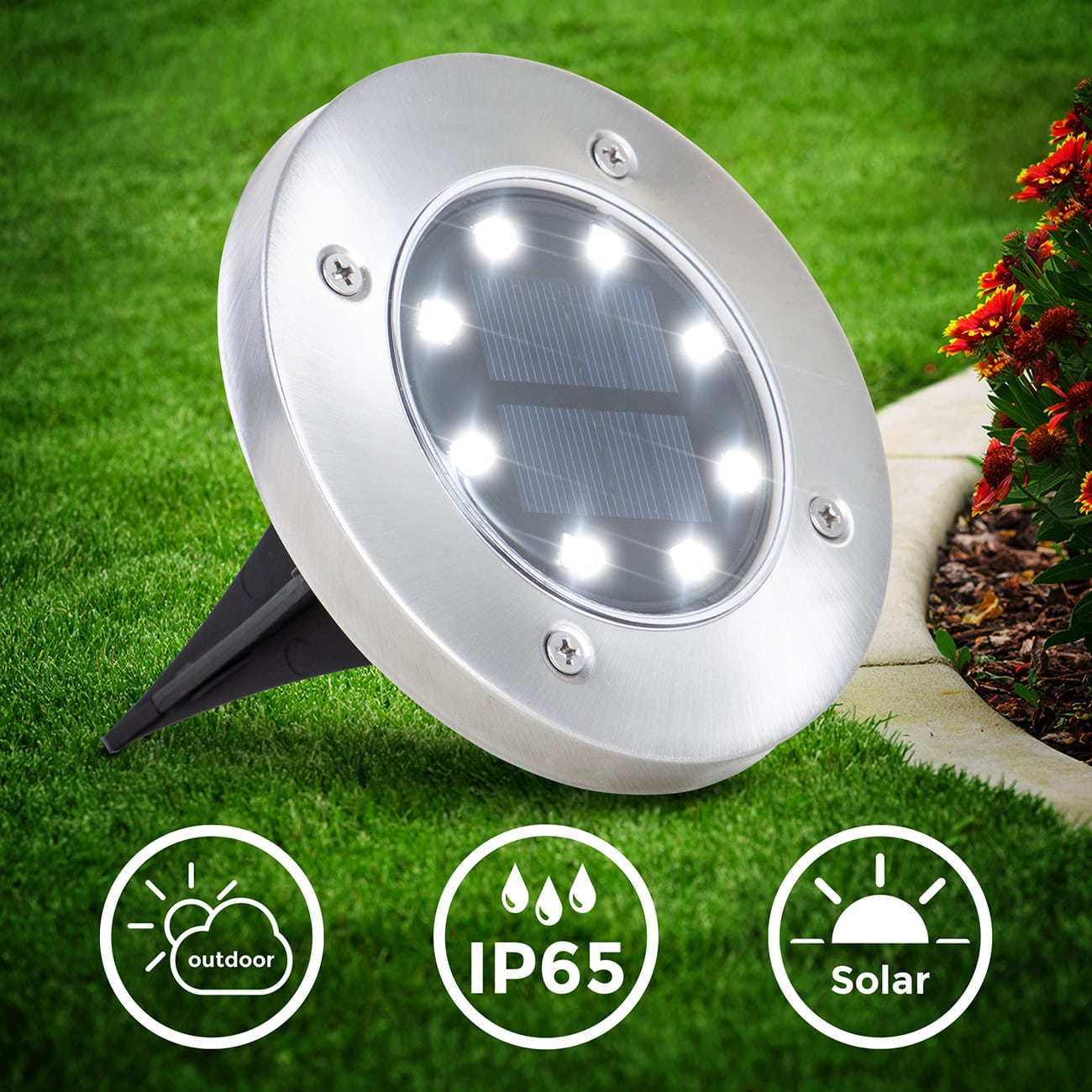 Solar LED Bodenlampen mit Erdspieß und Sensor IP65 | 8er Set - 3