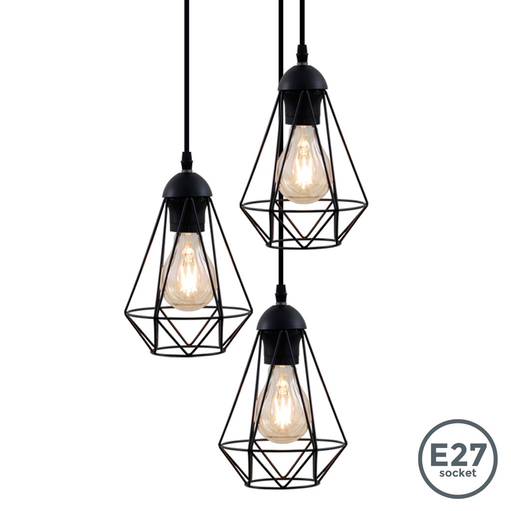 Pendelleuchte - E27 Fassung. retro. 3-flammig. Drahtkorpus. schwarz 6