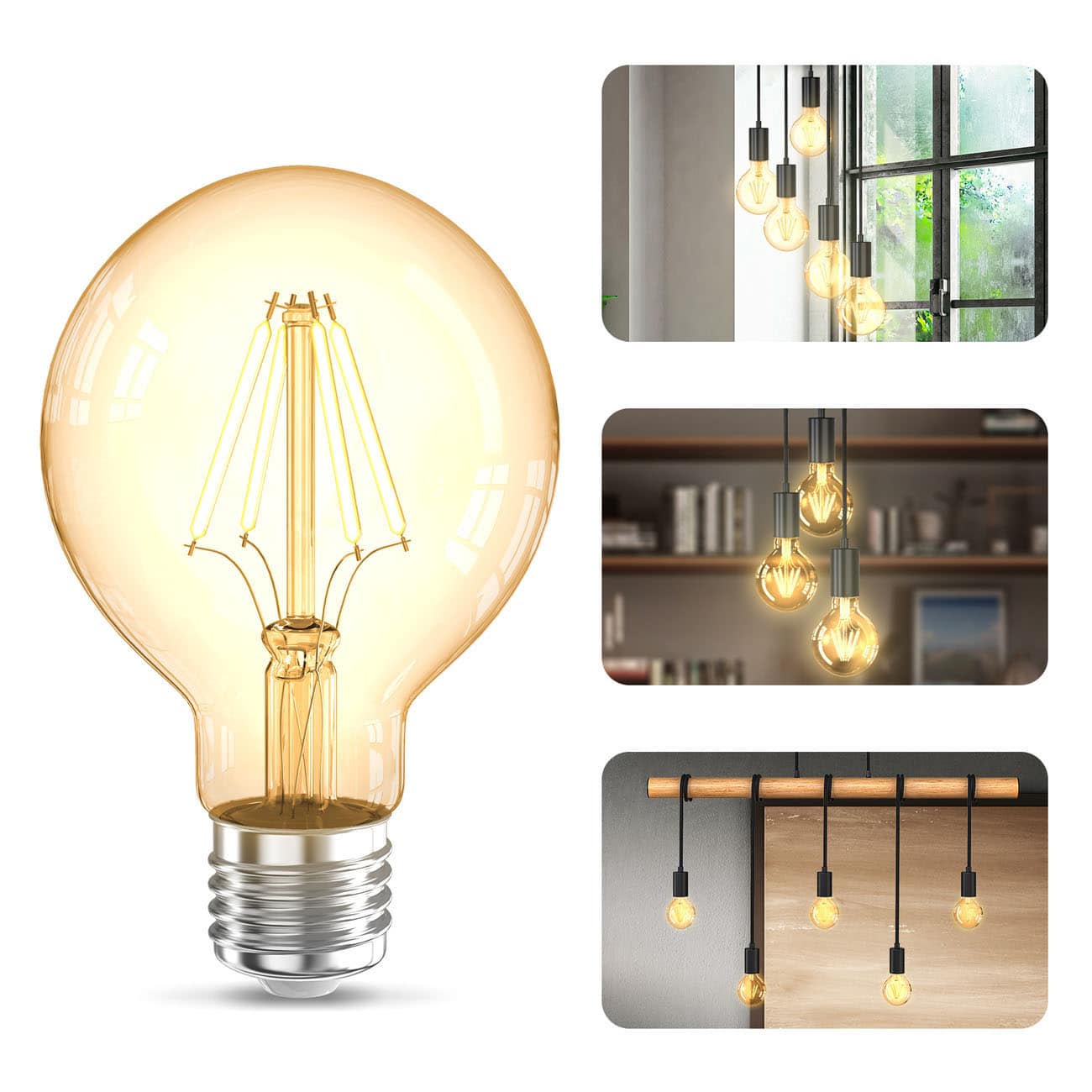 LED Glühbirne G80 E27 Vintage Lampe Edison - 2er Set - Retro-Glühlampe 126x80mm Tropfenform Energiesparlampe 4W 320lm 2.200K ultra-warmweißes Licht | bernstein - 2