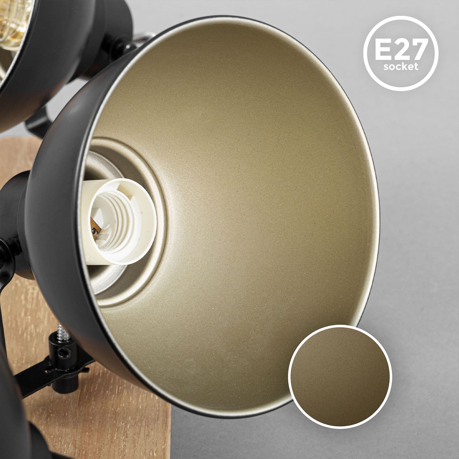 Retro-Deckenleuchte 56x16cm - 3-flammig - Deckenlampe industrial Design Metall Holz Fassung E27 LED / Halogen max 60W Spots drehbar schwenkbar | schwarz gold - 5