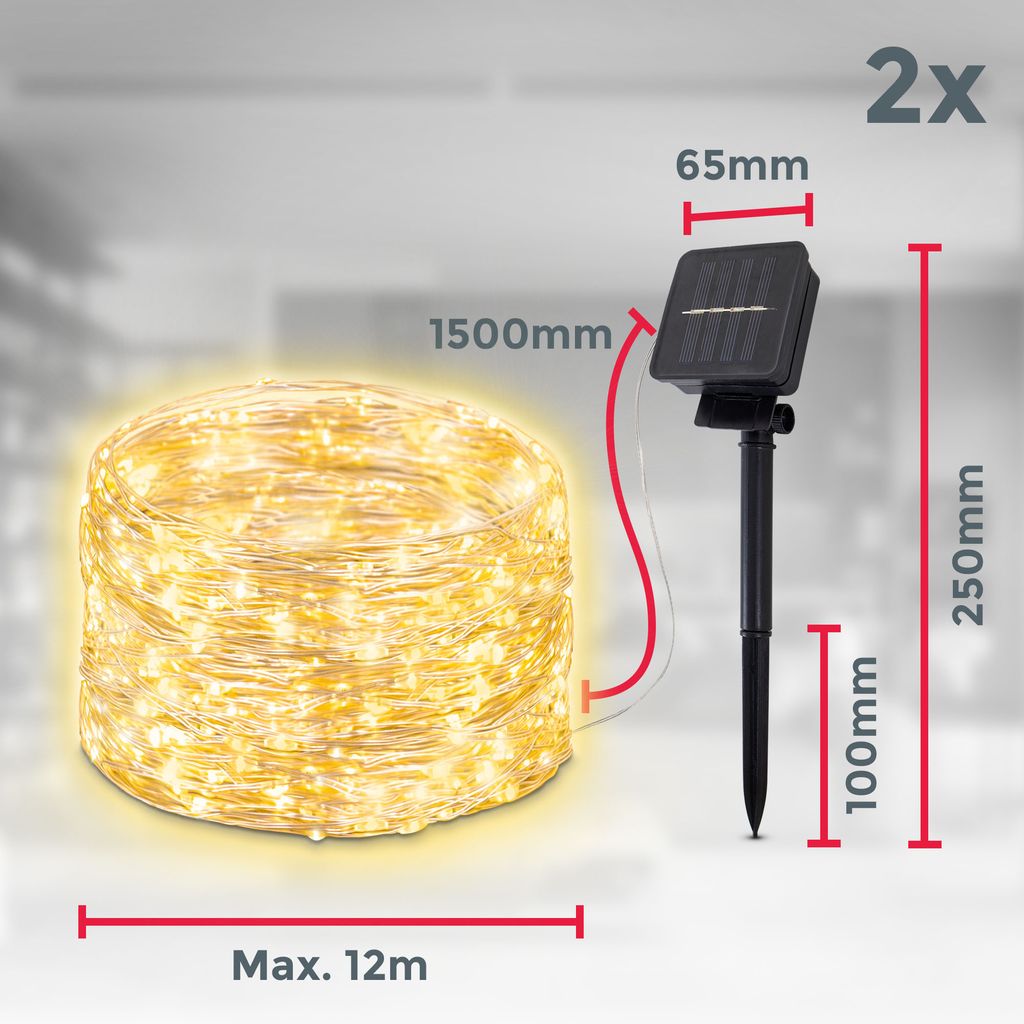 LED Lichterketten. Solar. 2er Set. á 12m. á120 LED 8