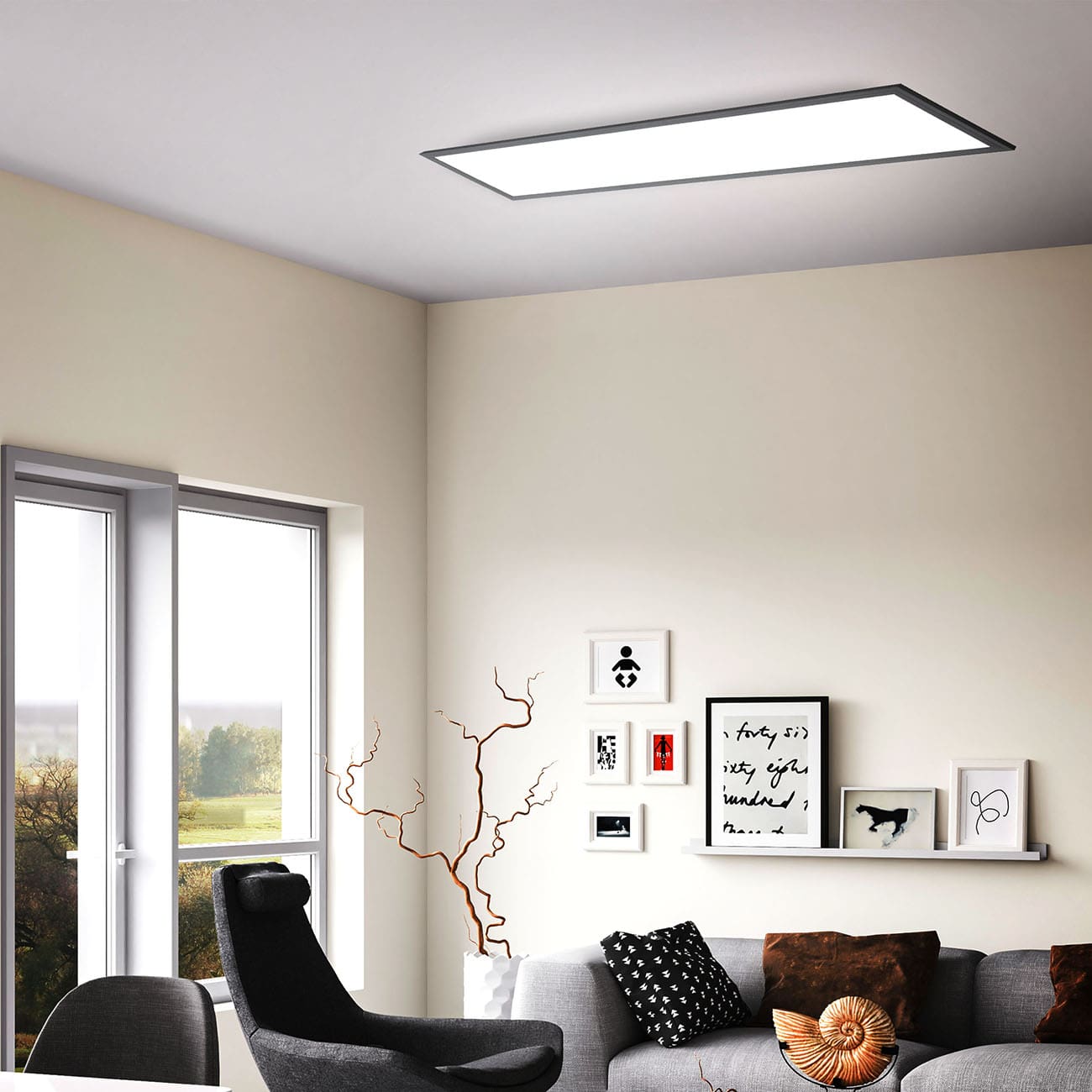 LED Decken-Panel flach - 100x25cm - Deckenleuchte 230V 22W 2200lm neutralweiße Lichtfarbe 4000K Deckenlampe Büro Küche | schwarz - 5