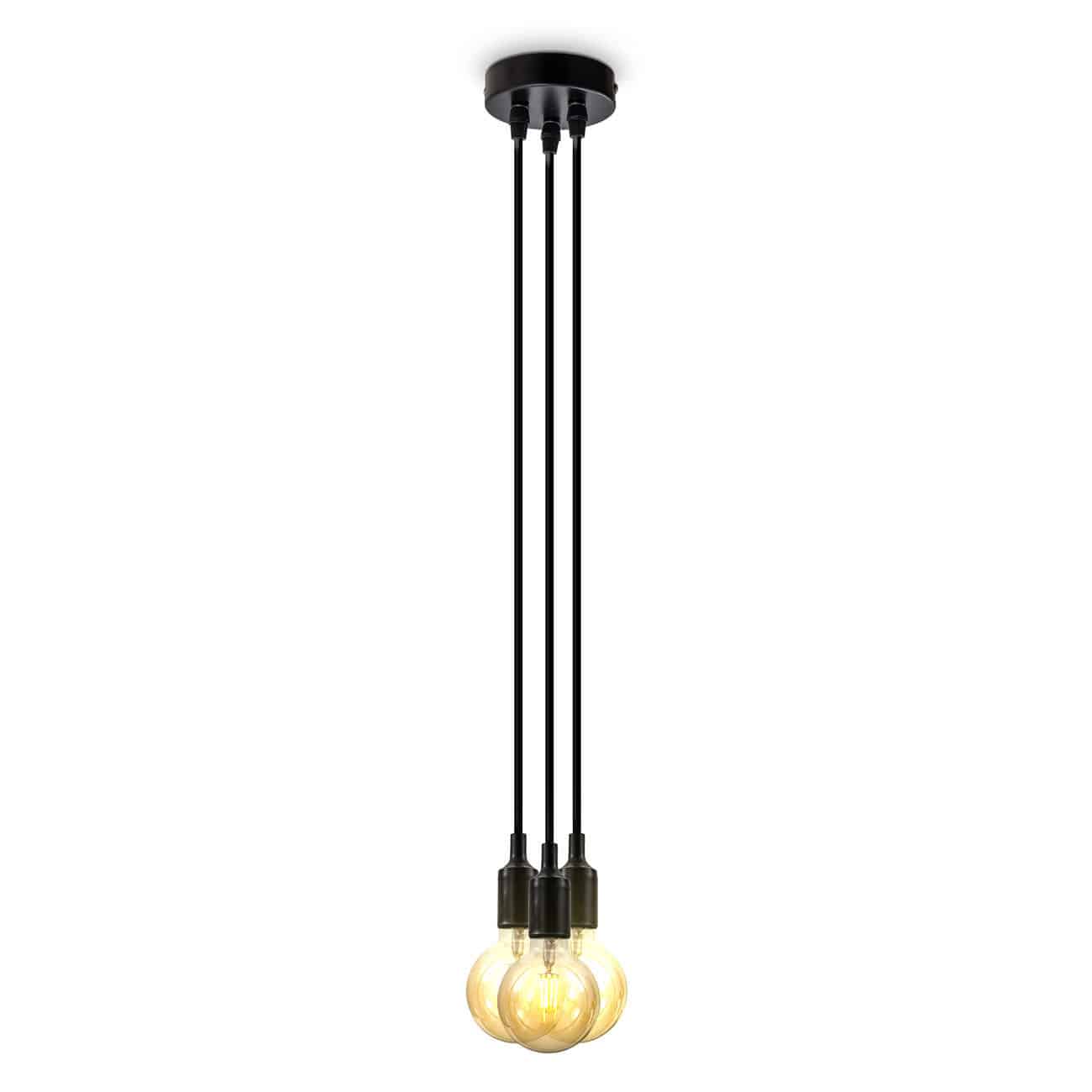 LED Pendelleuchte, Schwarz, Stoffkabel, 3-flammig, Retro Nordic, E27 Fassung, Länge: 2,04 Meter, schwarz - 1