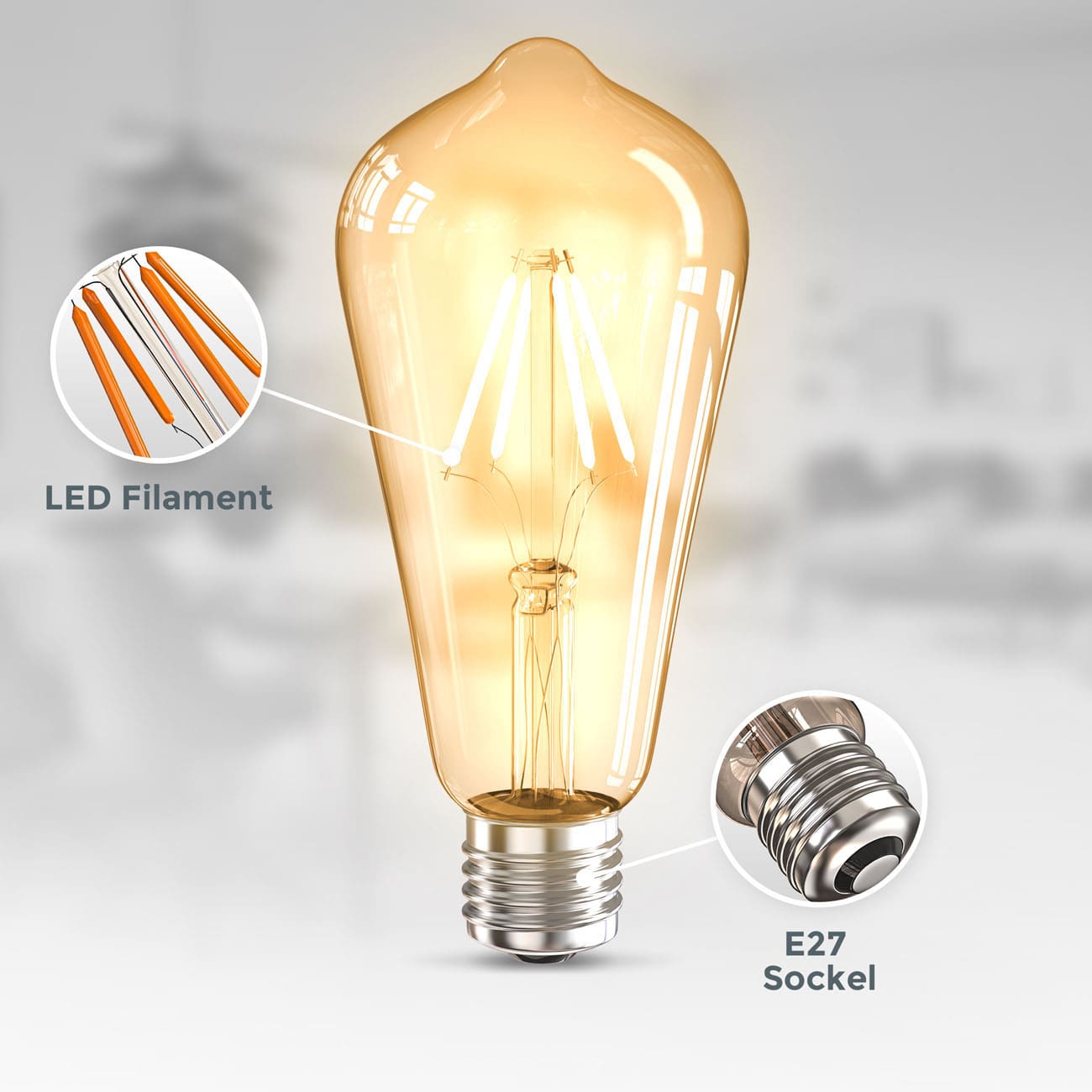 Retro Filament Leuchtmittel Modell ST64 E27 | 2er Set - 4