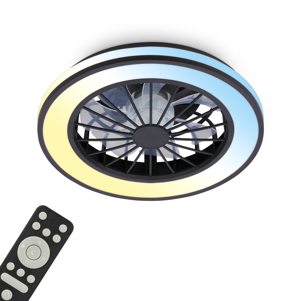 Briloner Deckenventilator mit Licht Fernbedienung Ø38cm Rund 24W 2600lm 3000K-6500K Warmweiß bis Tageslichtweiß DC-Motor Schwarz - Deckenleuchte Schlafzimmer Wohnzimmer 0