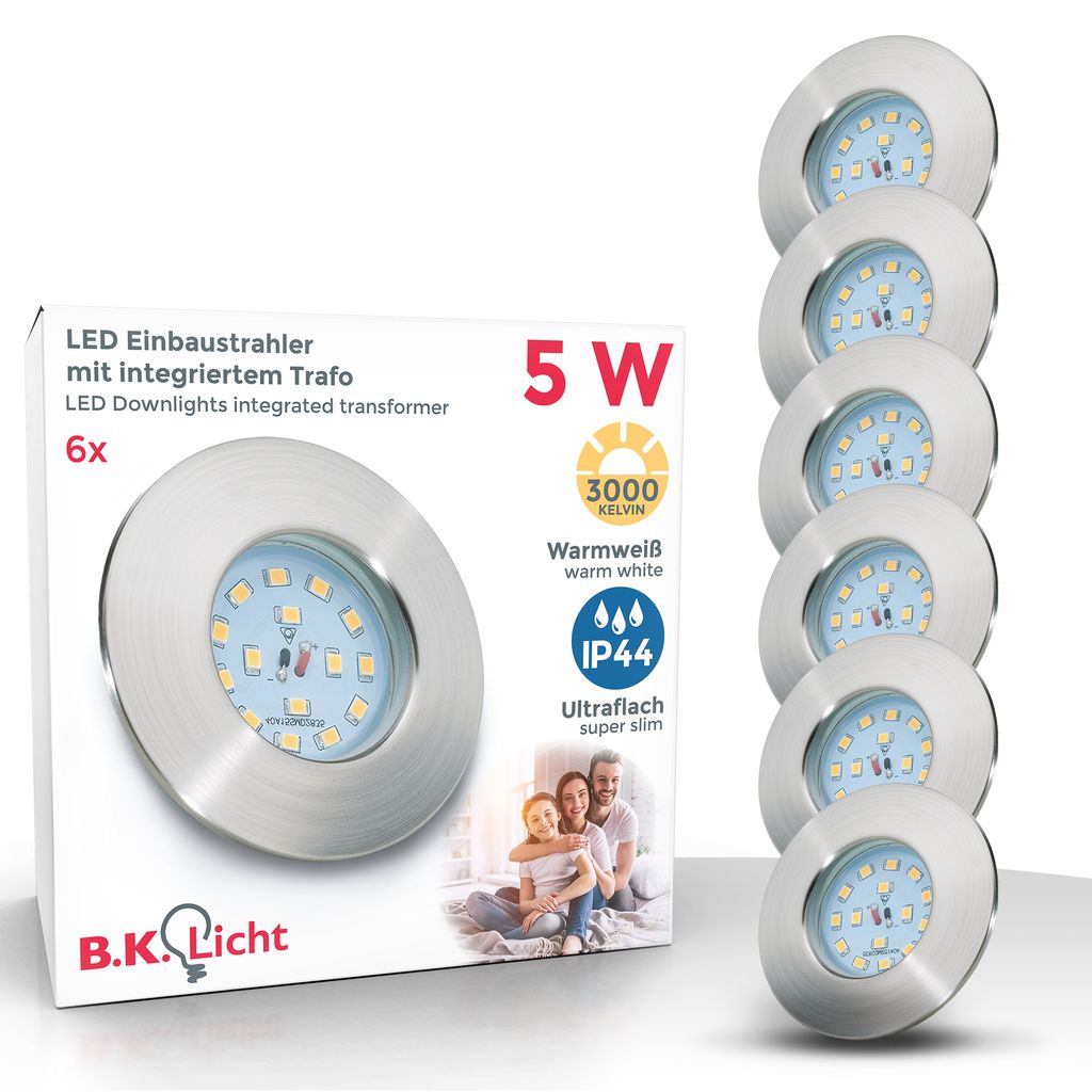 Einbauspot 6er Set 60mm Lochmaß - 230V. 4.8W. 400lm. LED. IP44. warmweiß. matt-nickel 6