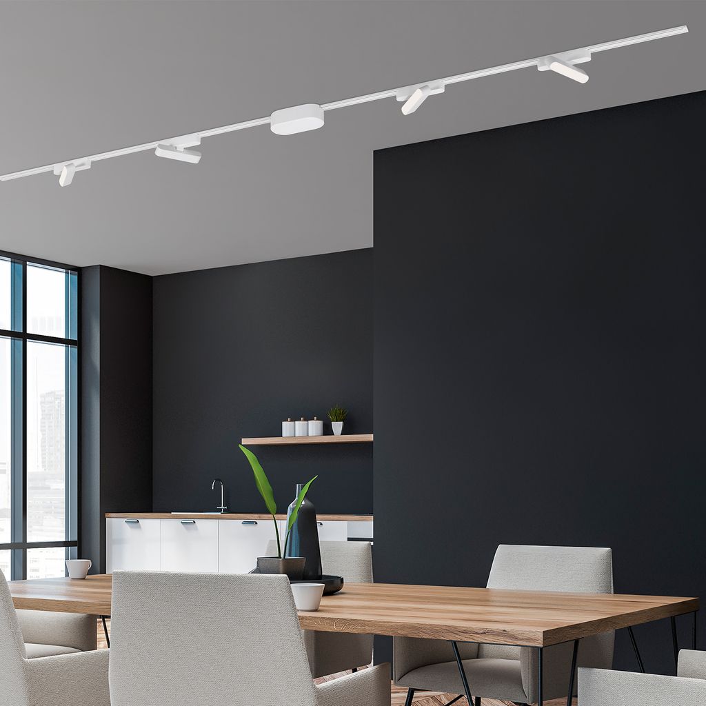 NV Track Schienensystem. Komplettset. 4x LED Tracklight. Schwenkbar. Einspeisung. Weiß. 2 m 4