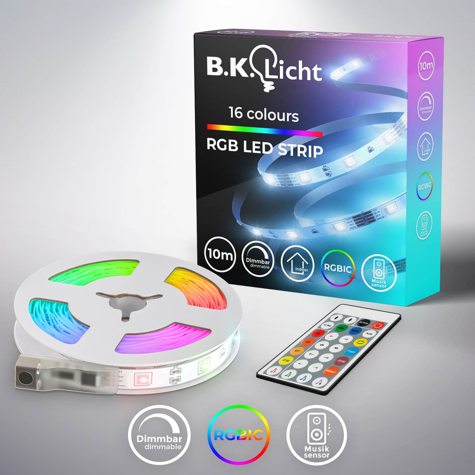 Magic RGB-IC Licht-Band - 10 Meter - LED Stripe Streifen 230V 300x LED 22W dimmbar selbstklebend mit Fernbedienung Musiksensor | weiß - 3