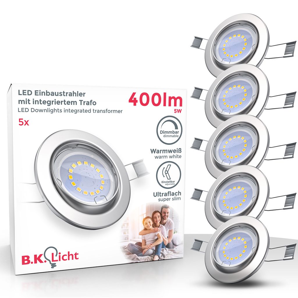 Einbauspot 68mm 5er Set - GU10. 5W. 400lm. LED. dimmbar. warmweiß. matt-nickel 9