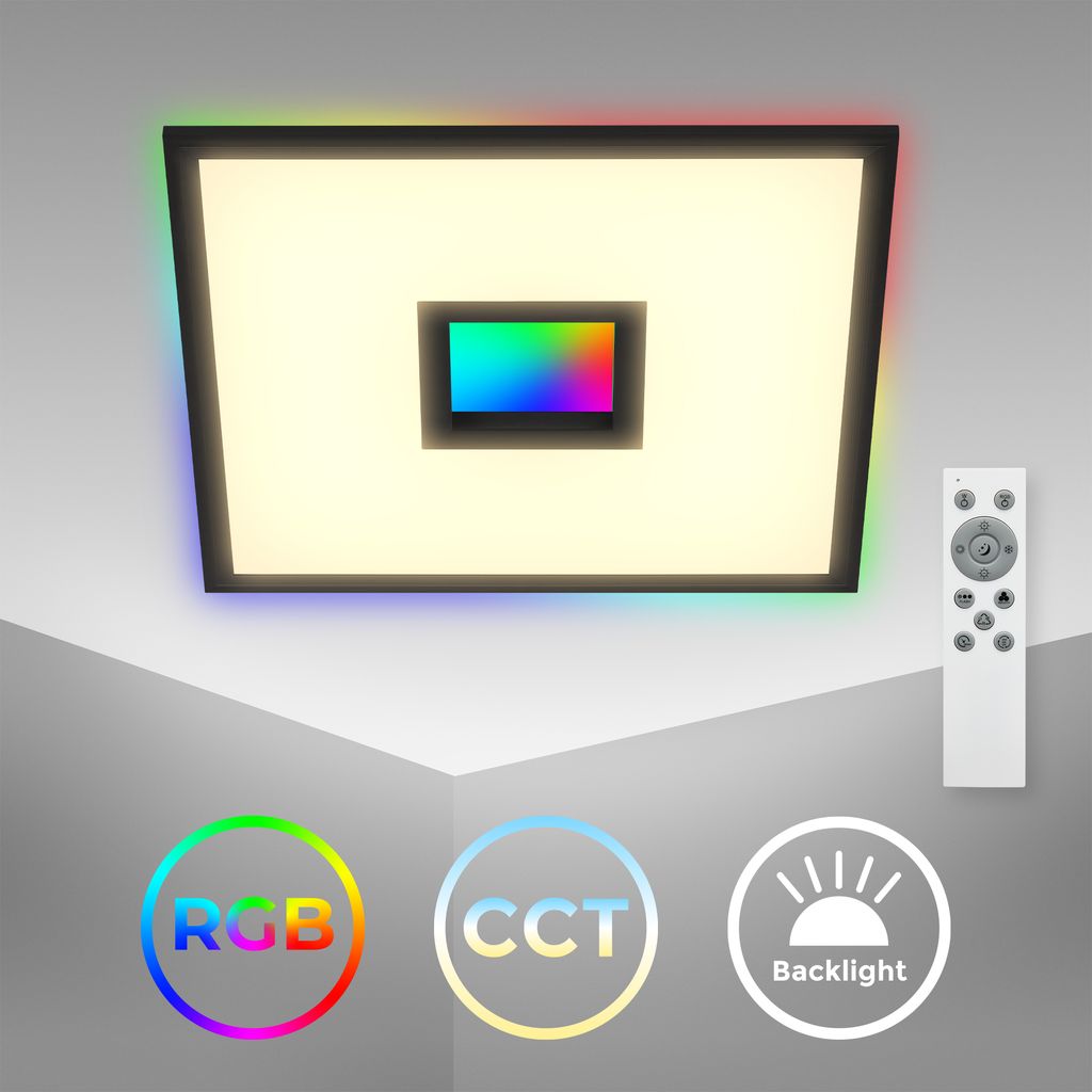 LED Panel mit Backlight dimmbar - 44.5x44.5 cm - Deckenlampe Büro flach 24W 2200lm CCT 3000-6500K Fernbedienung Memory Timer Nachtlicht | schwarz 1