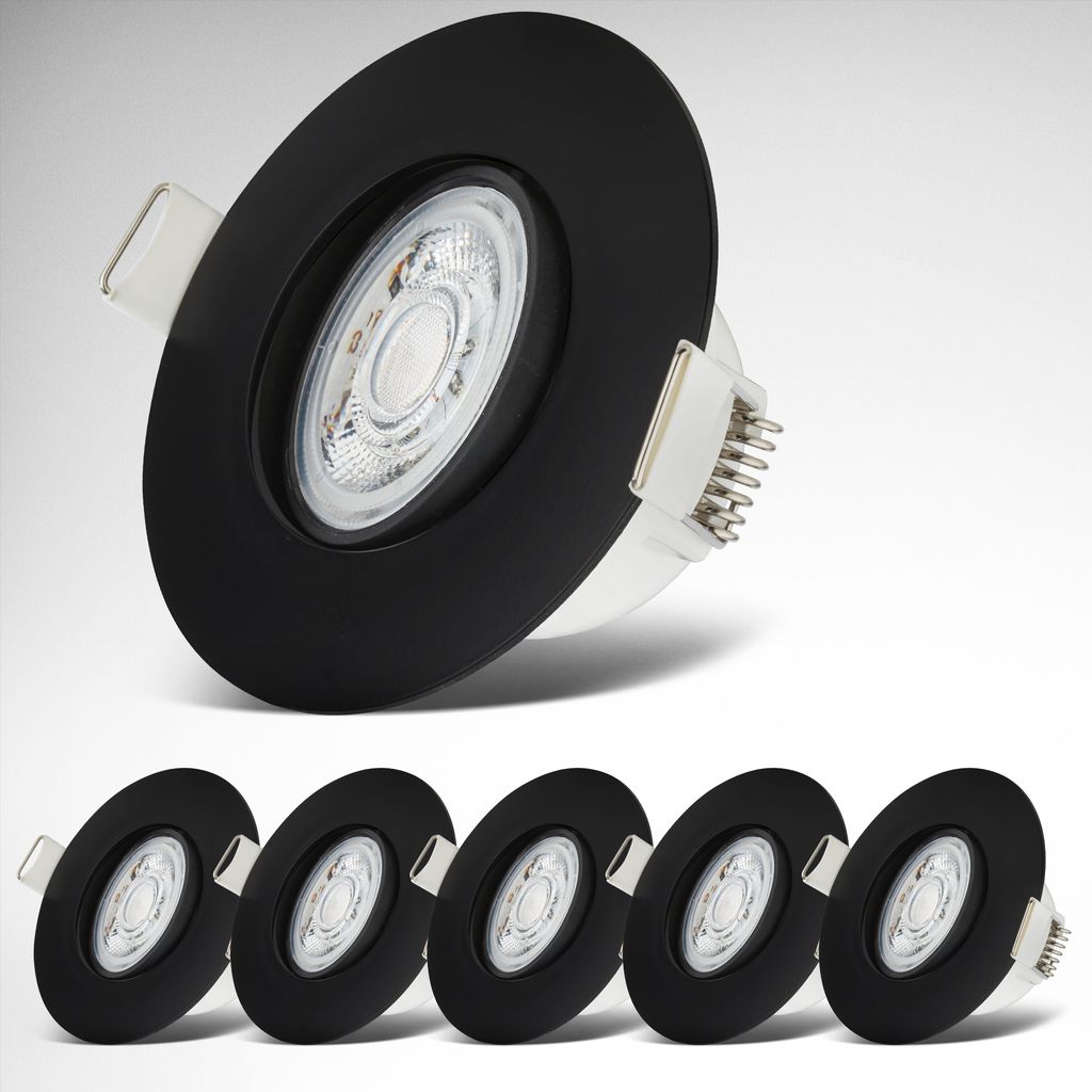 Einbaustrahler 68mm 6er Set - 230V. 4.9W. 480lm. LED. IP65. warmweiß. schwarz 12