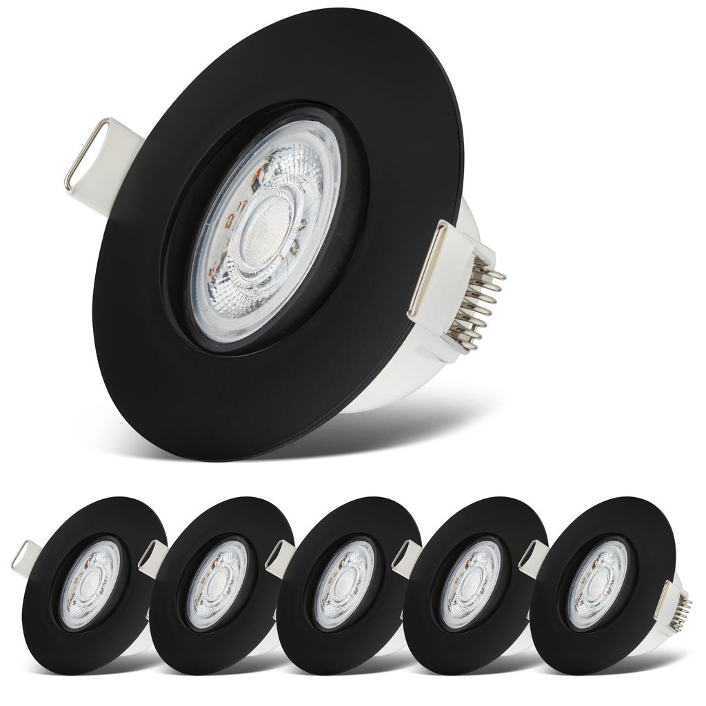 Einbaustrahler 68mm 6er Set - 230V. 4.9W. 480lm. LED. IP65. warmweiß. schwarz 12
