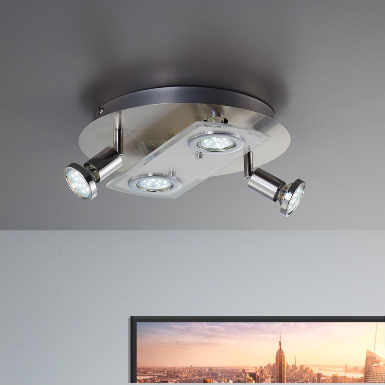 LED Deckenleuchte 29cm - 4-flammig - moderne Deckenlampe 2 Spots schwenkbar Glas Metall GU10 12W 1000lm warmweiß | Matt-Nickel - 2