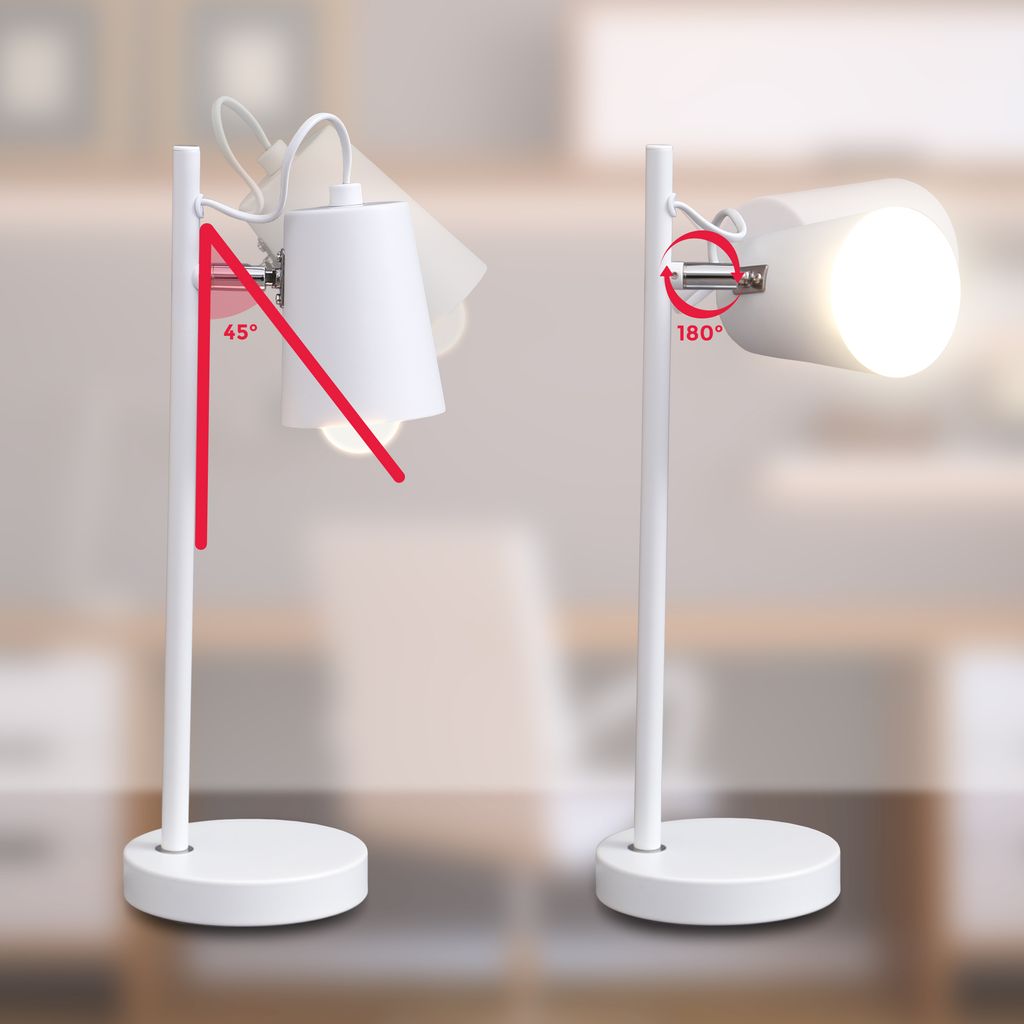 Schreibtischlampe - mit Stecker. Schalter. schwenkbar. E14 Fassung. weiß 4