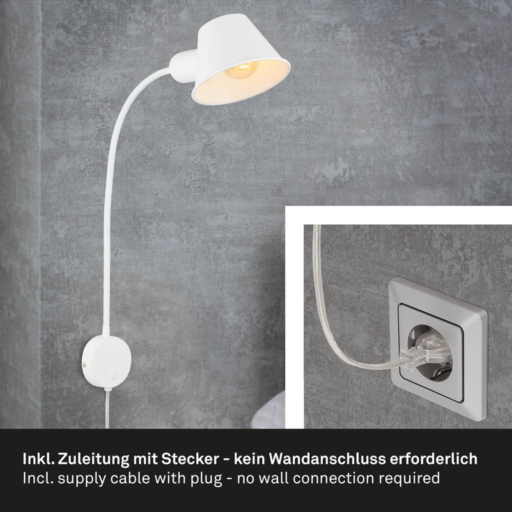 Bettleuchte Bettlampe schwenkbar Leselampe 1xE27 10W weiß Schlafzimmer Briloner 6