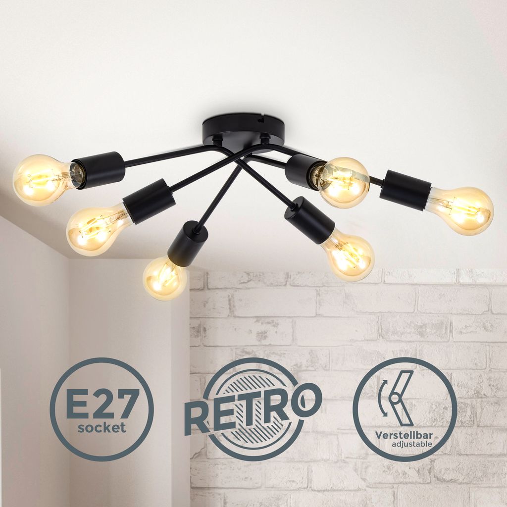 Deckenlampe Ø55 cm - E27 Fassung. 6-flammig. retro. schwarz 1
