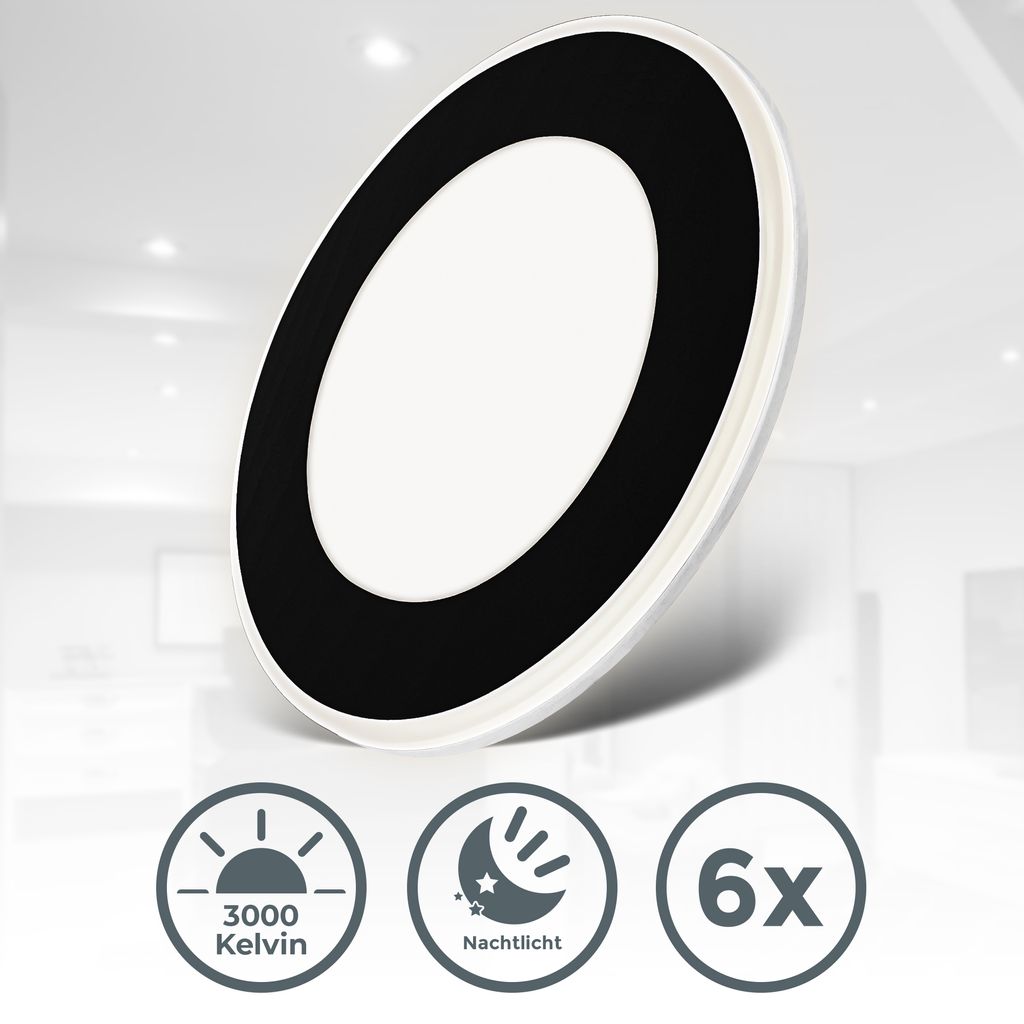 Einbaustrahler 68mm 6er Set - 230V. 4.9W. 425ml. LED. Nachtlichtring. warmweiß. schwarz 11