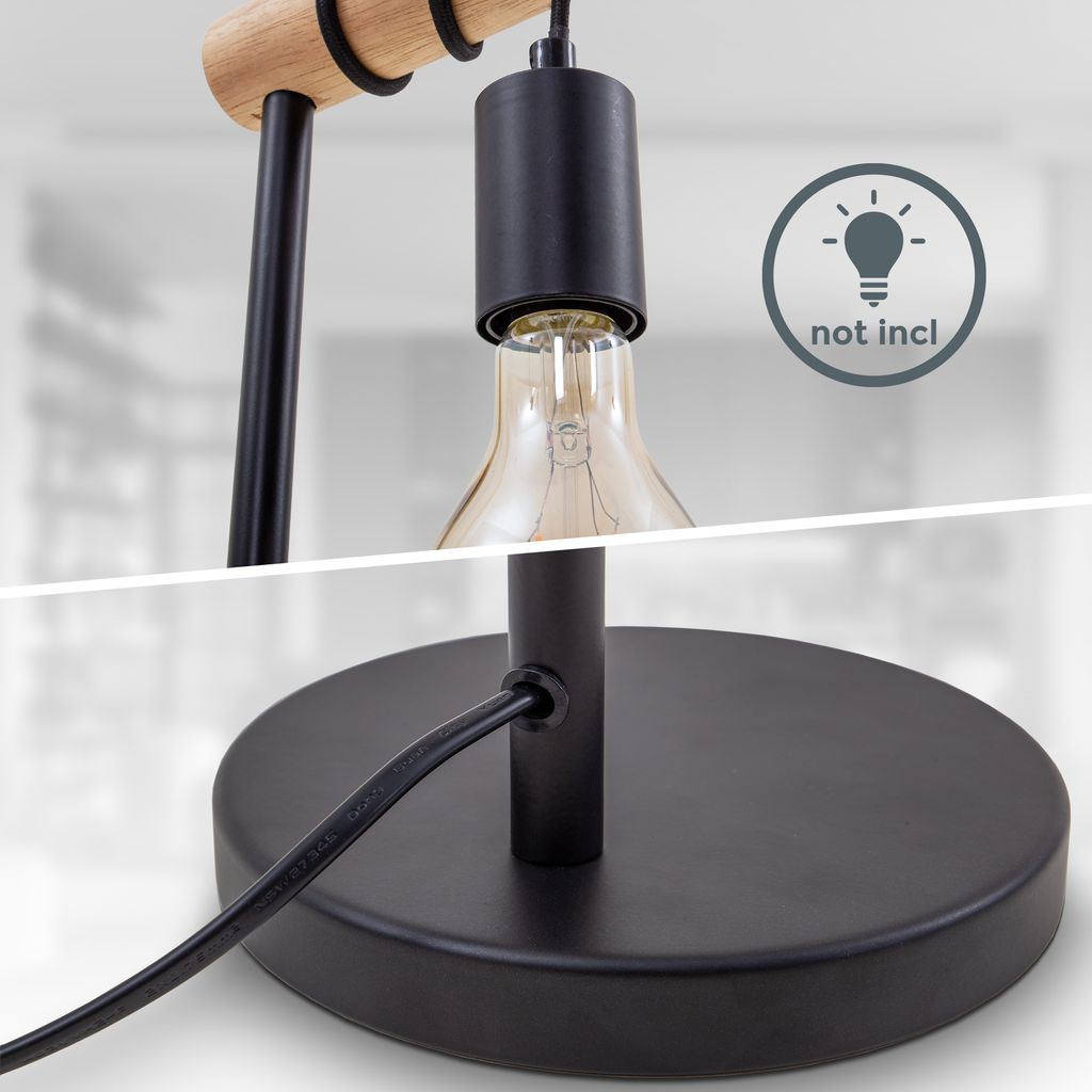 Nachttischlampe - mit Schalter. retro. max. 10W. 1-flammig. E27 Fassung. schwarz-holz 7
