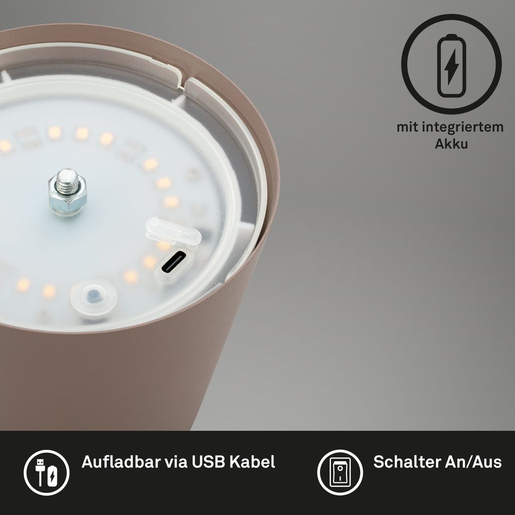 Briloner KIKI 2er Set LED Tischlampe kabellos. Touch. Dimmbar. USB-C Aufladung. IP44. Höhenverstellbar. Umbrasand. Ø12 x 36 cm 4
