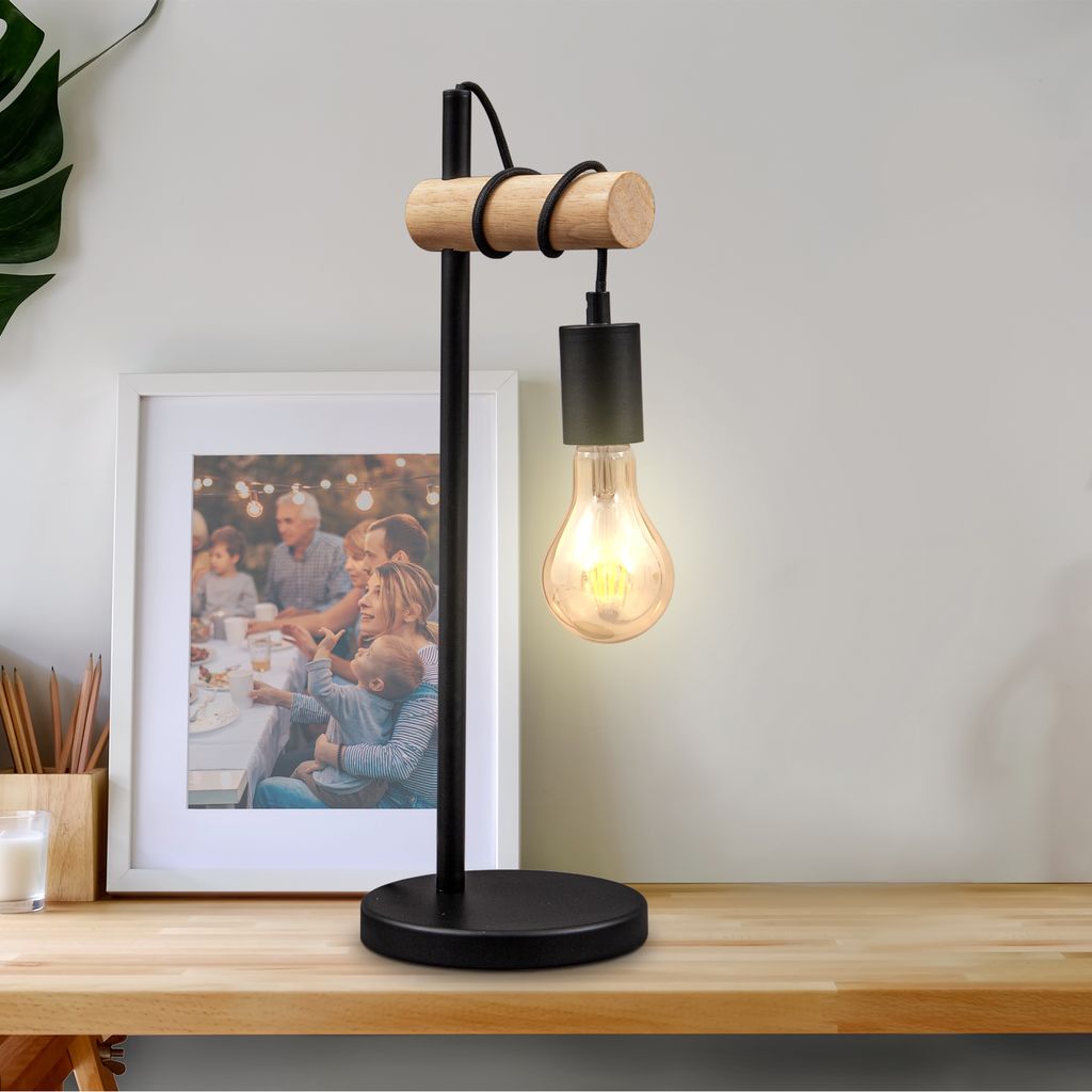 Nachttischlampe - mit Schalter. retro. max. 10W. 1-flammig. E27 Fassung. schwarz-holz 3