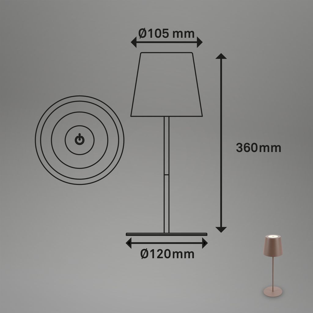 Briloner KIKI 2er Set LED Tischlampe kabellos. Touch. Dimmbar. USB-C Aufladung. IP44. Höhenverstellbar. Umbrasand. Ø12 x 36 cm 7