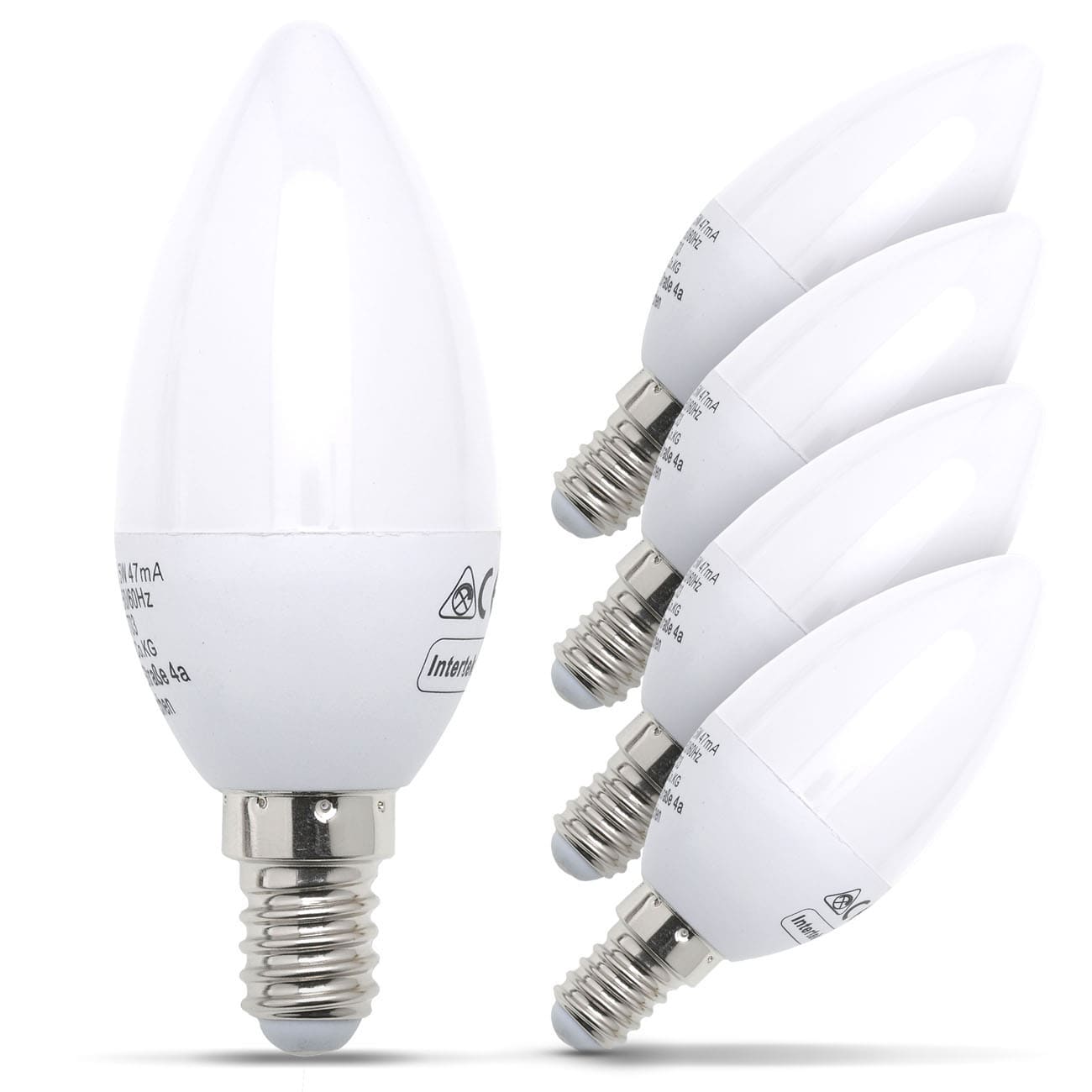 LED Leuchtmittel E14 37x106mm - 5er Set - Energiespar-Lampe Kerzenform 5W 470lm 3.000K warmweißes Licht | weiß - 1
