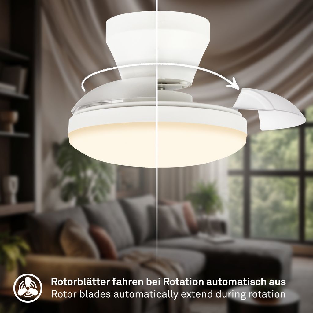 Ravan Deckenventilator mit Beleuchtung - 15W, 1750lm, 3 Geschwindkeiten, CCT, Dimmbar, Weiß