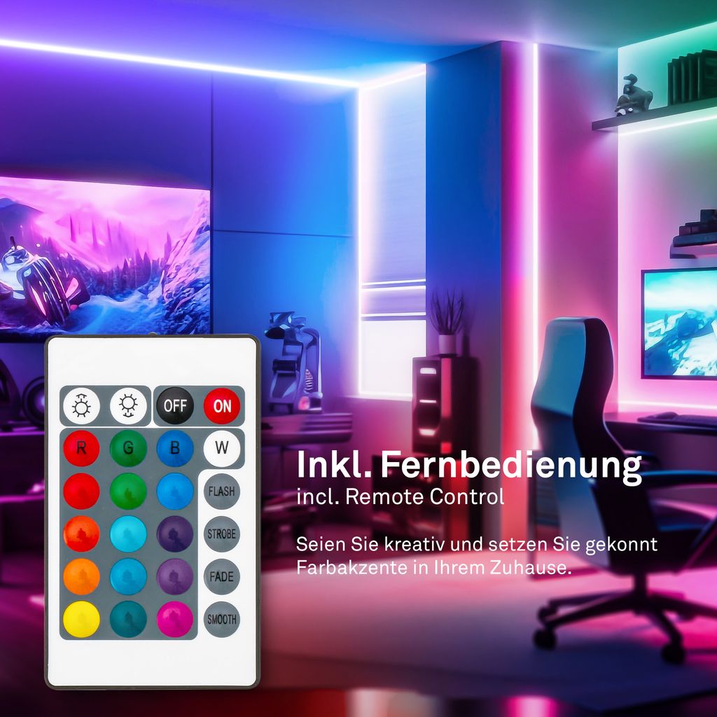 Pimp Your Stripe LED Strip 2m. RGBW mit FB + Alu-Profil silber 2