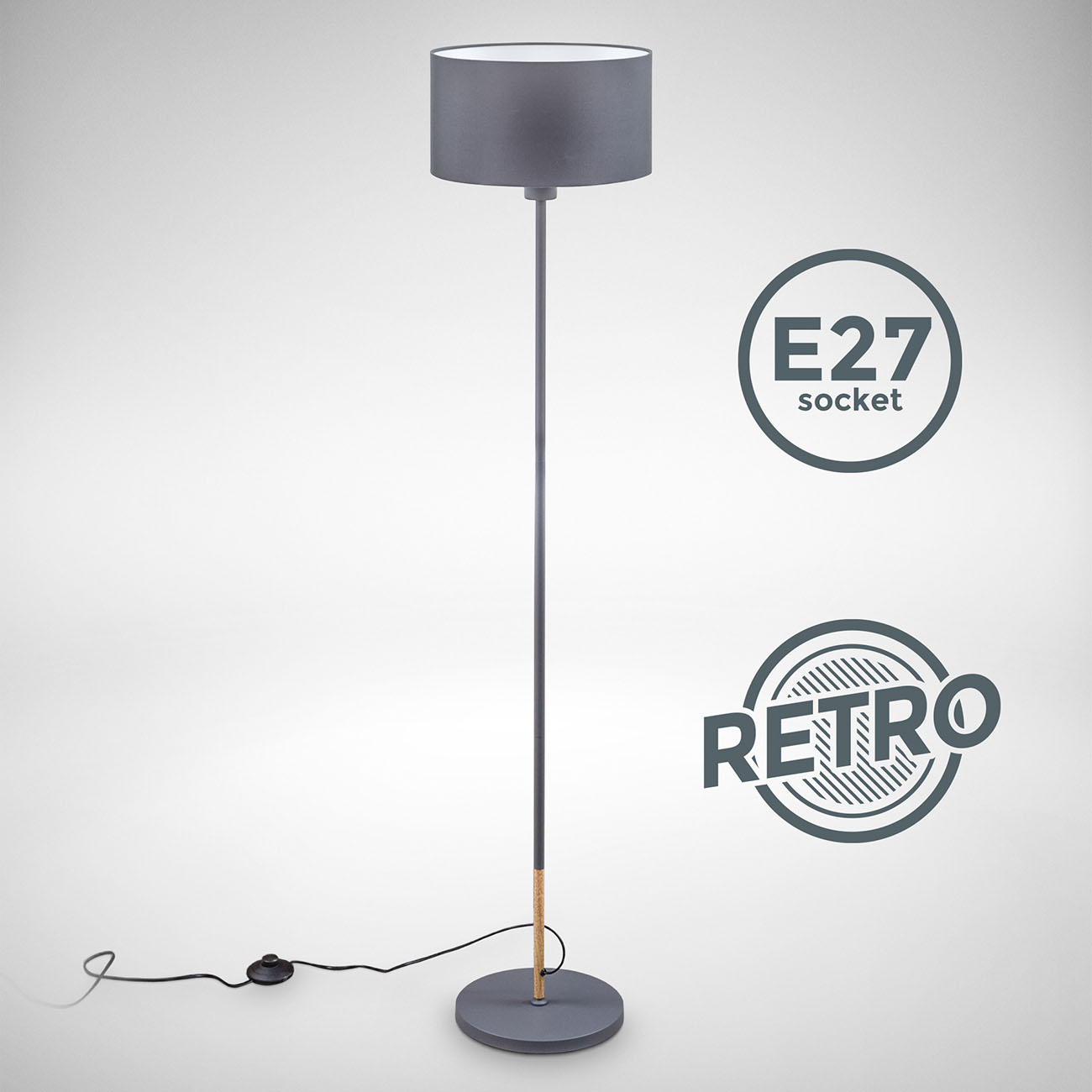 Stehlampe mit grauen Stoffschirm E27 - 3