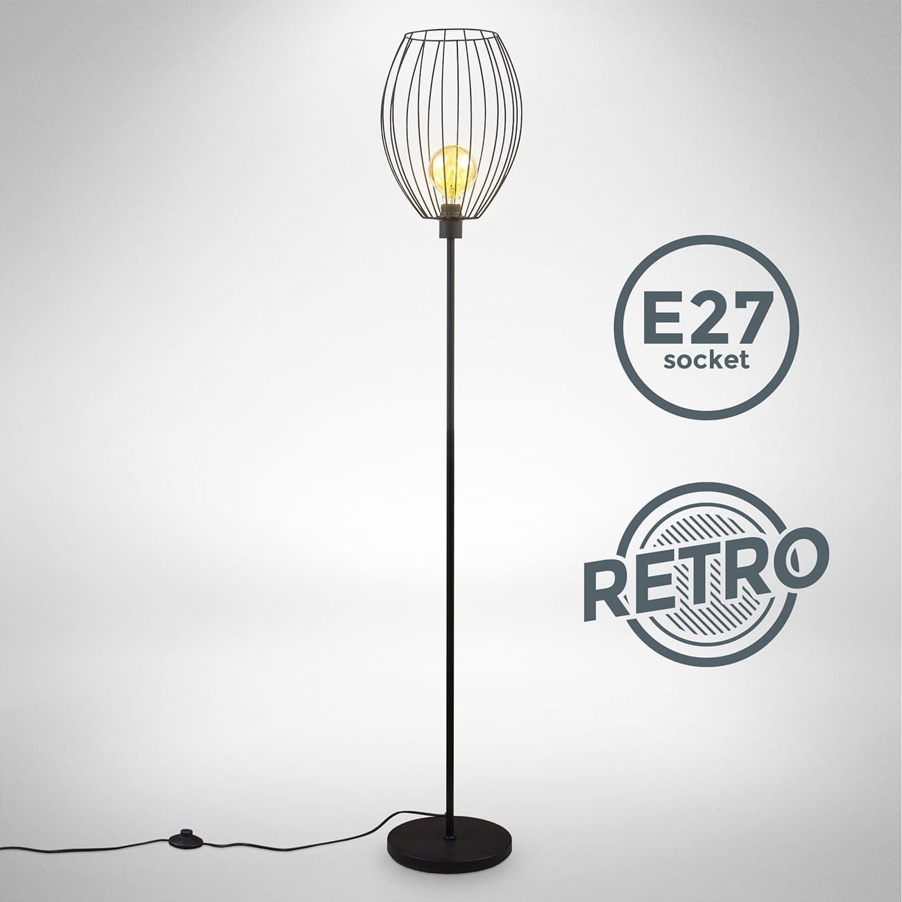 Retro Stehlampe schwarz E27 - 3