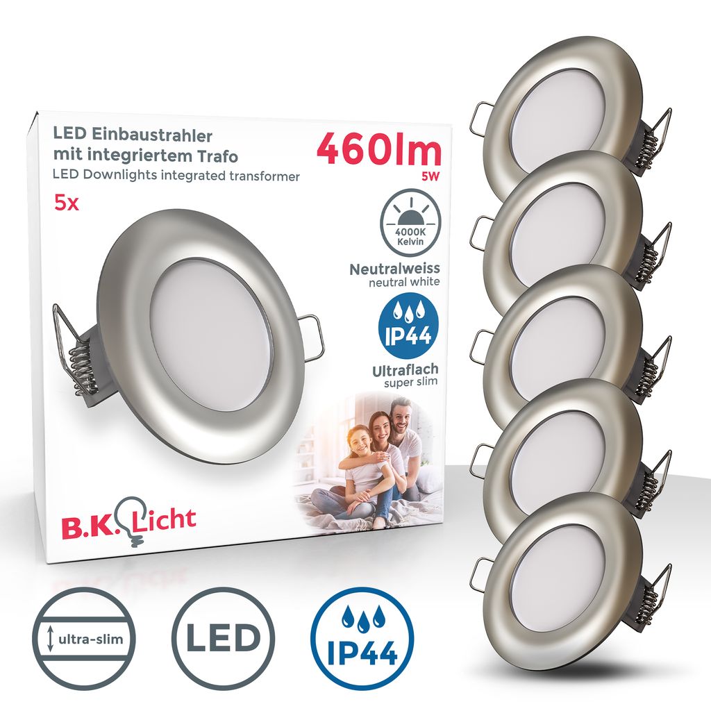 LED Einbauleuchte nickel 5er SET 5W 1