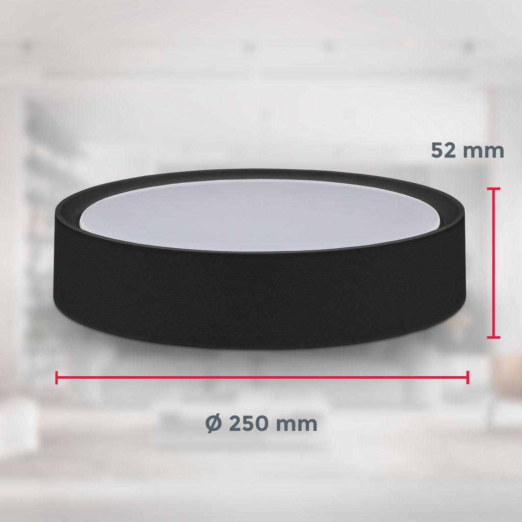 Deckenlampe Ø25 cm - 12W. 1200lm. LED. neutralweiß. schwarz 4