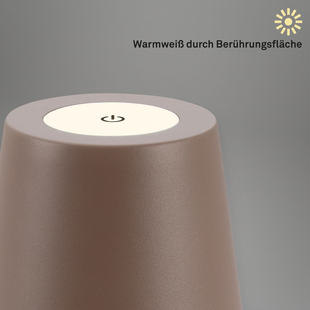Briloner KIKI 2er Set LED Tischlampe kabellos. Touch. Dimmbar. USB-C Aufladung. IP44. Höhenverstellbar. Umbrasand. Ø12 x 36 cm 3