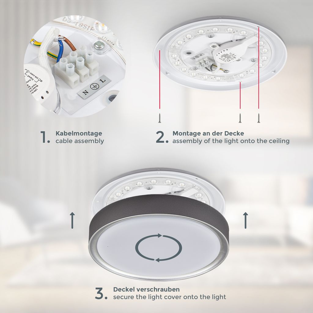 Deckenlampe Ø25 cm - 12W. 1200lm. LED. neutralweiß. silberfarbig 8