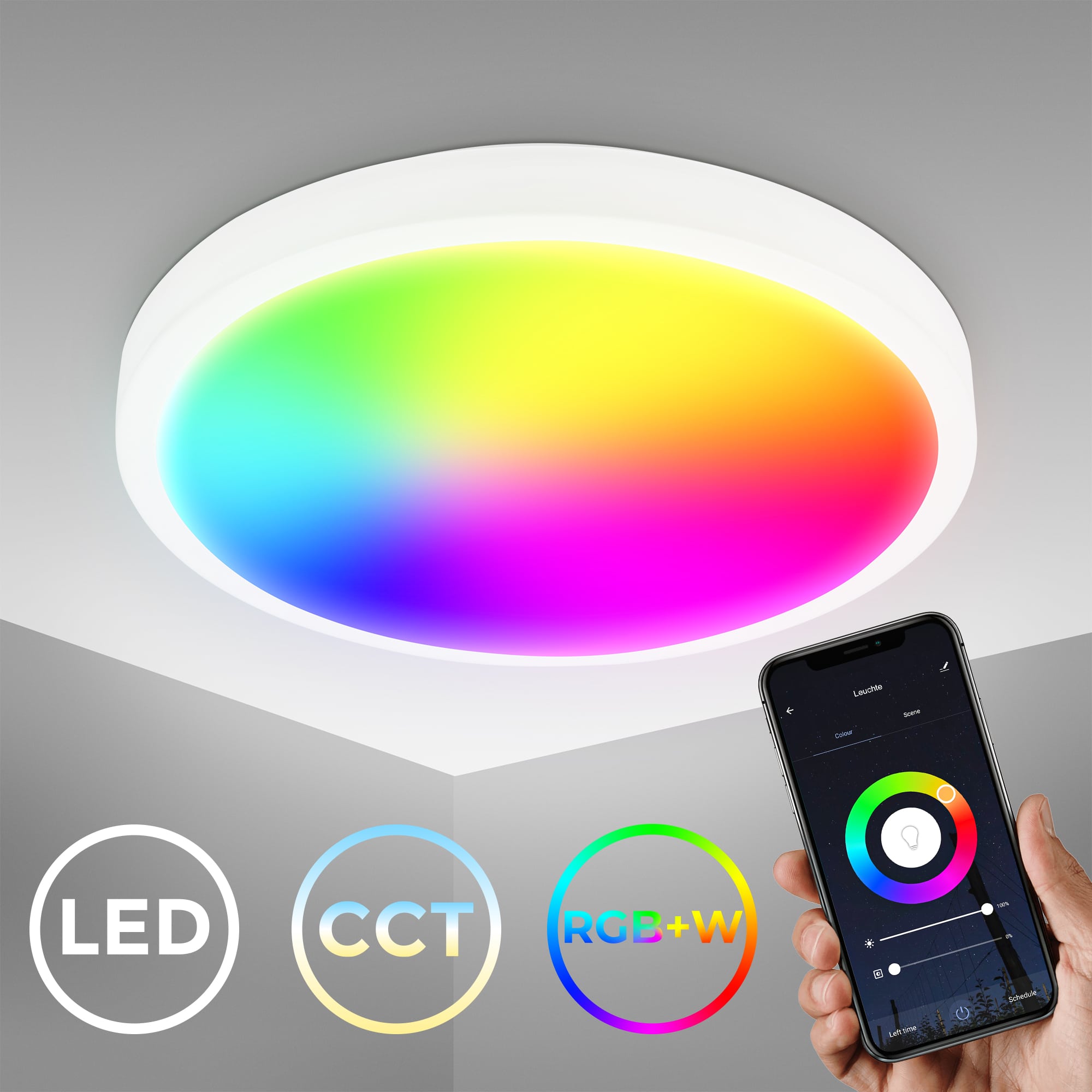 Smart LED Deckenlampe rund mit Backlight - 27x6cm  - Wifi Deckenleuchte dimmbar RGB-CCT 20W 2100lm Sprachsteuerung Fernbedienung Bluetooth | weiß - 1