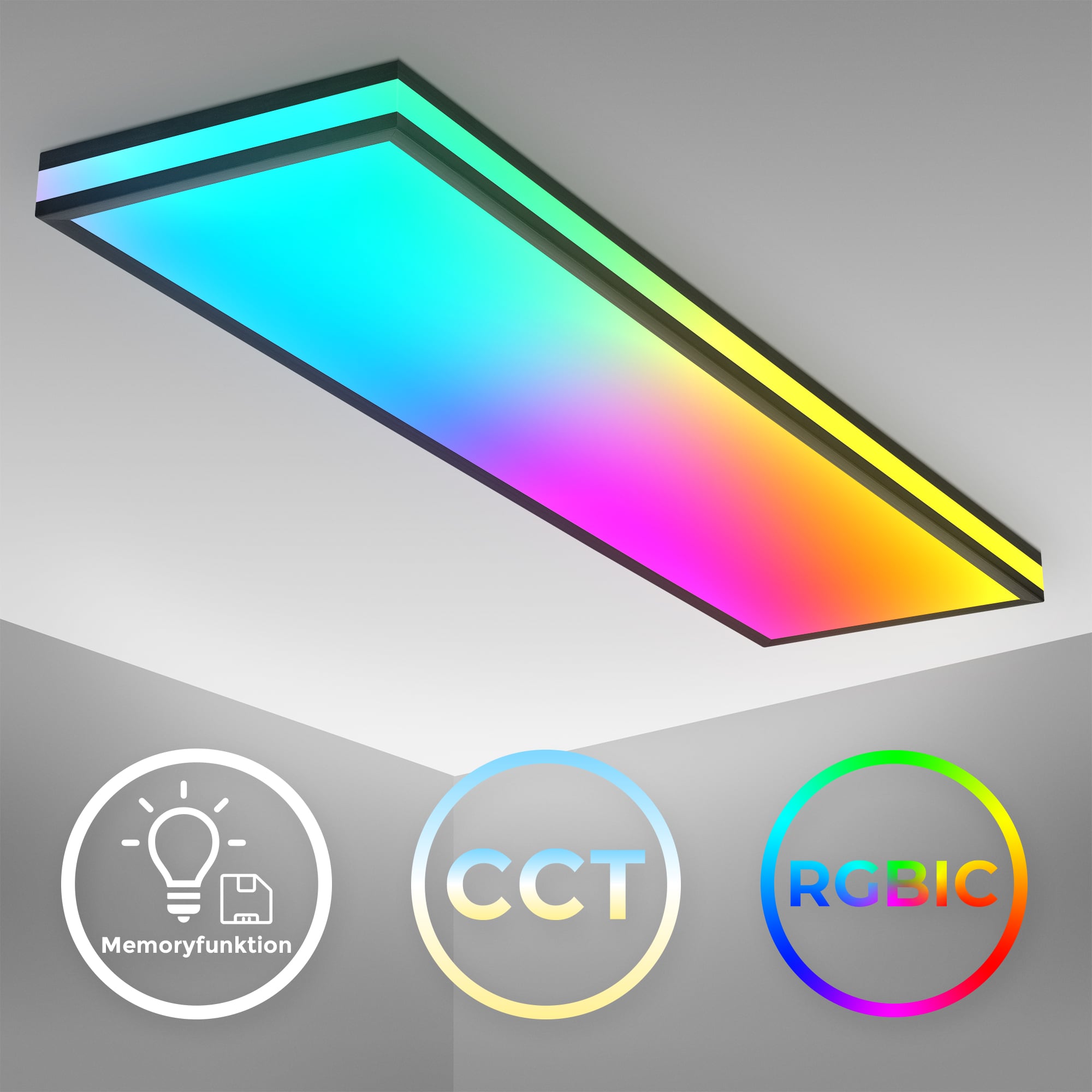  LED Panel RGB dynamischer Farbwechsel - 100x25cm - Deckenleuchte dimmbar 24W 2400lm CCT 3000–6500K Deckenlampe Wohnzimmer mit Fernbedienung Timer Nachtlicht  | schwarz  - 1