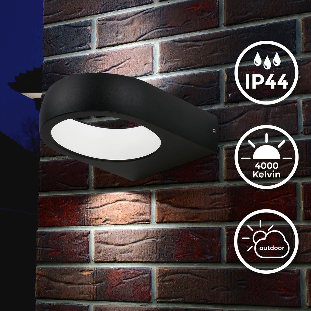 LED Wandleuchte Außen Up & Down - 1-flammig - Wandlampe 230V Bad 17.5x14.5 cm IP44 inkl Leuchtmittel 7.5W 680lm 4000K neutralweiße Lichtfarbe Hauswand Fassade I schwarz 2