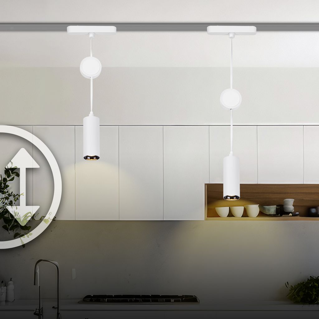 Niedervolt-Schienensystem Set 200cm - 4x LED Pendel. Höhenverstellbar. Einspeisung. Weiß 5