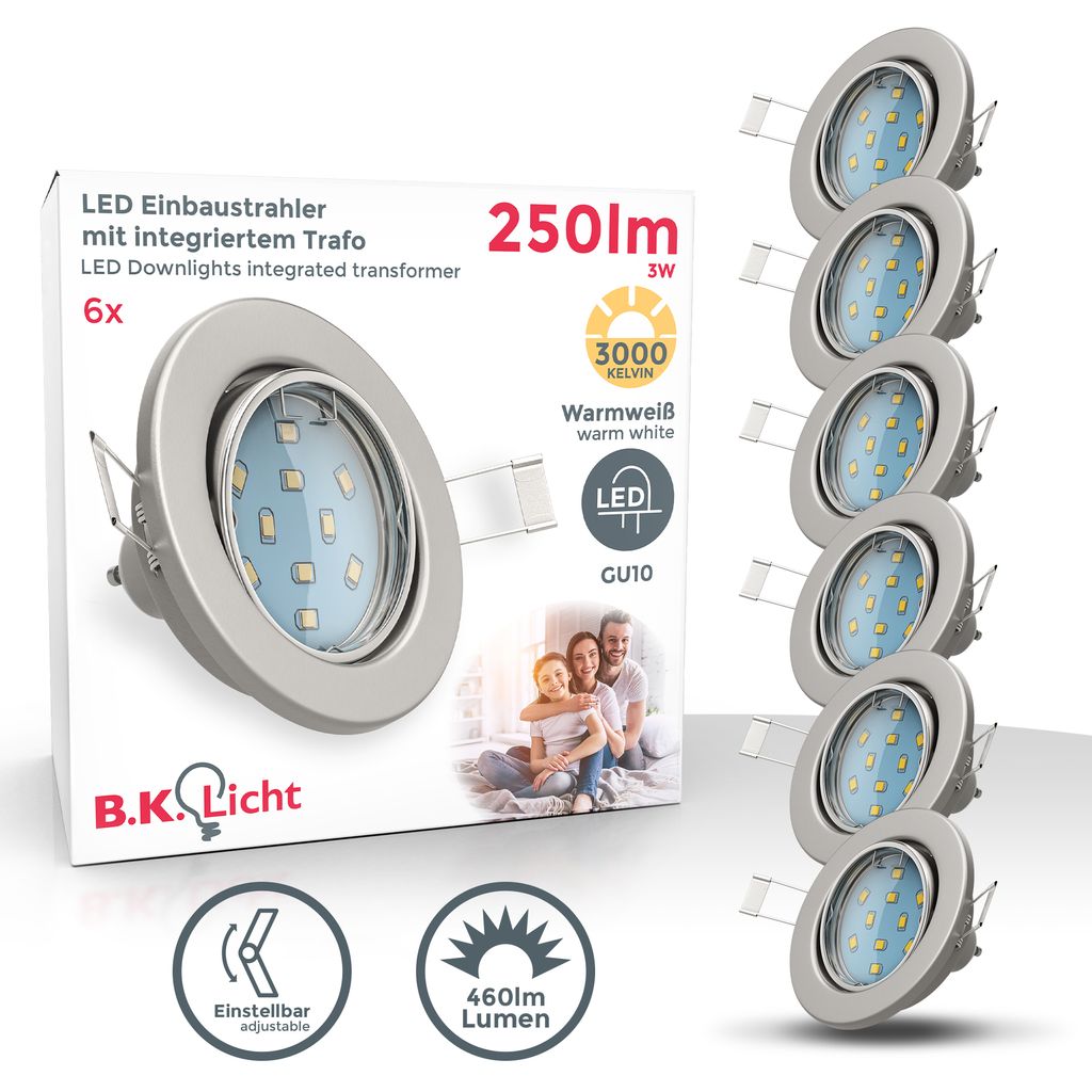 Einbaustrahler 68mm 3er Set - GU10. 5W. 400lm. LED. dimmbar. warmweiß. matt-nickel 1
