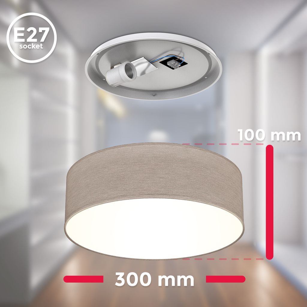 Deckenleuchte Ø30 cm - Stoffschirm. E27 Fassung. 1-flammig. taupe 4