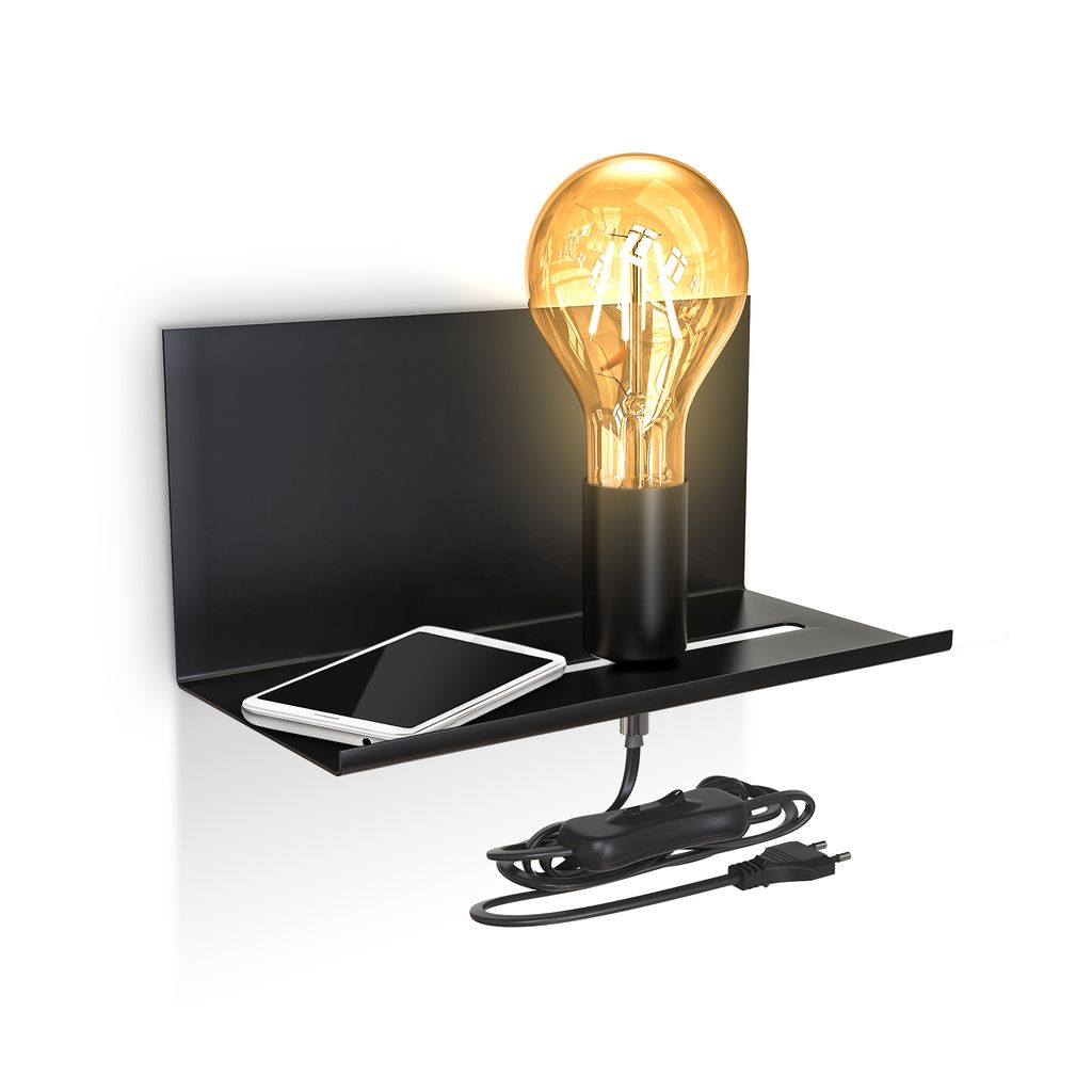 Wandlampe - schalter. mit Stecker. mit Ablage. E27 Fassung. schwarz 13