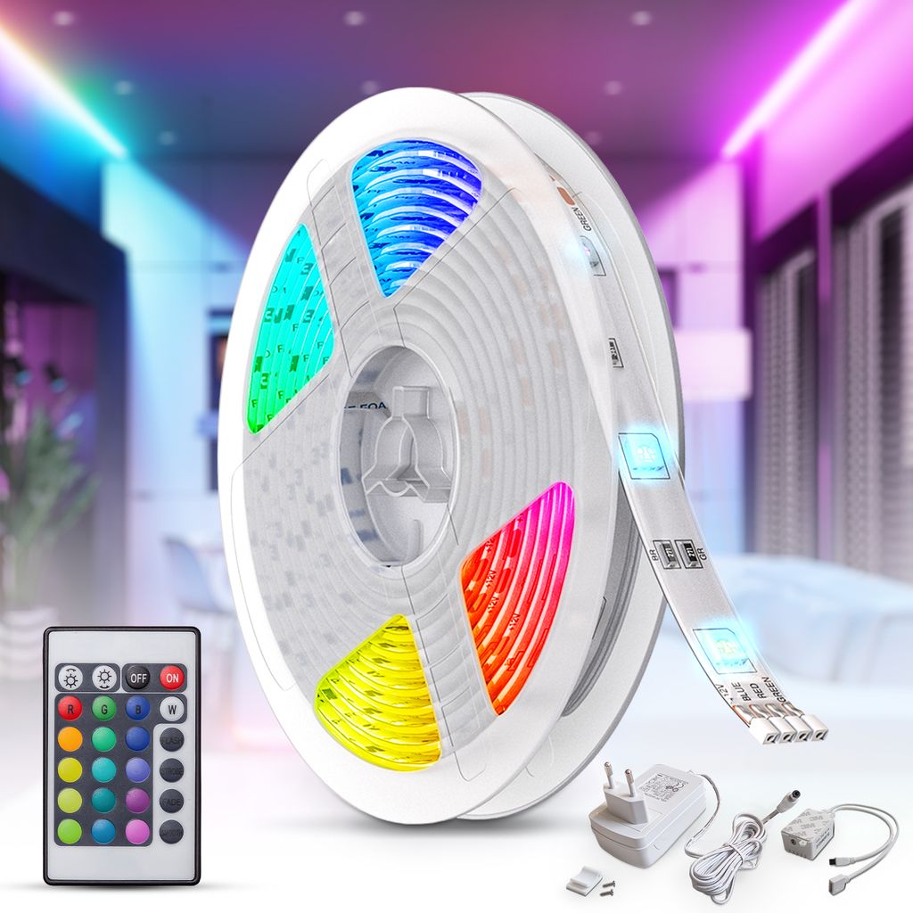 LED Streifen 5 m - dimmbar, Fernbedienung, Farbwechsel, kürzbar, RGB
